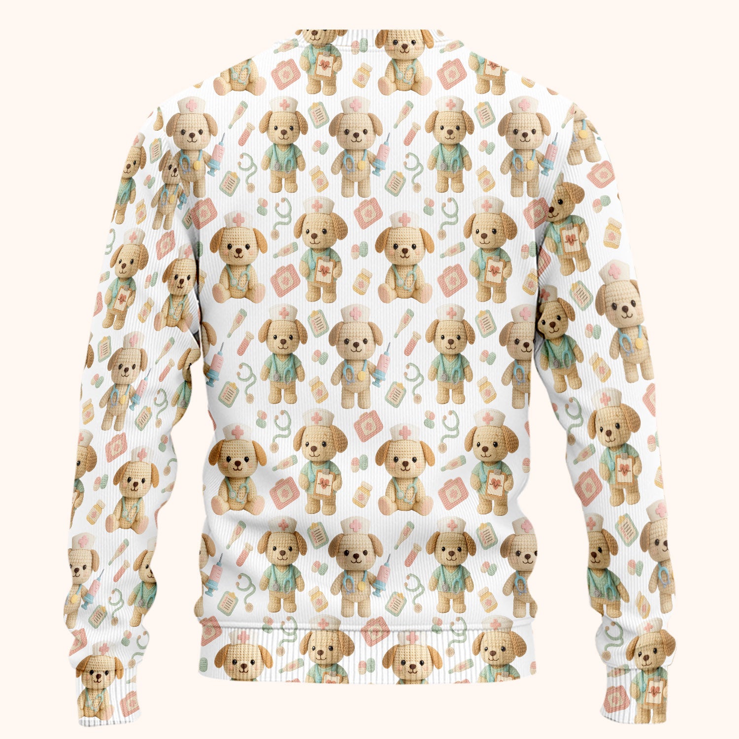 Cute Labrador Scrub Set for Nurse - Pastel Crochet Dog Scrubs Pants and V Neck Top - Adorable Puppy Med Uniform Gift for Women