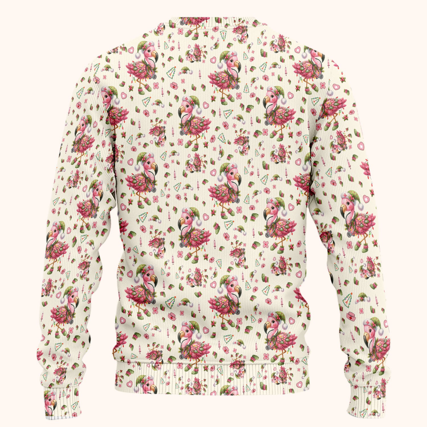 Pink Flamingo Christmas Scrub Set - Cute Flamingo Scrubs Pants and V Neck Top - Fun Christmas Medical Uniform