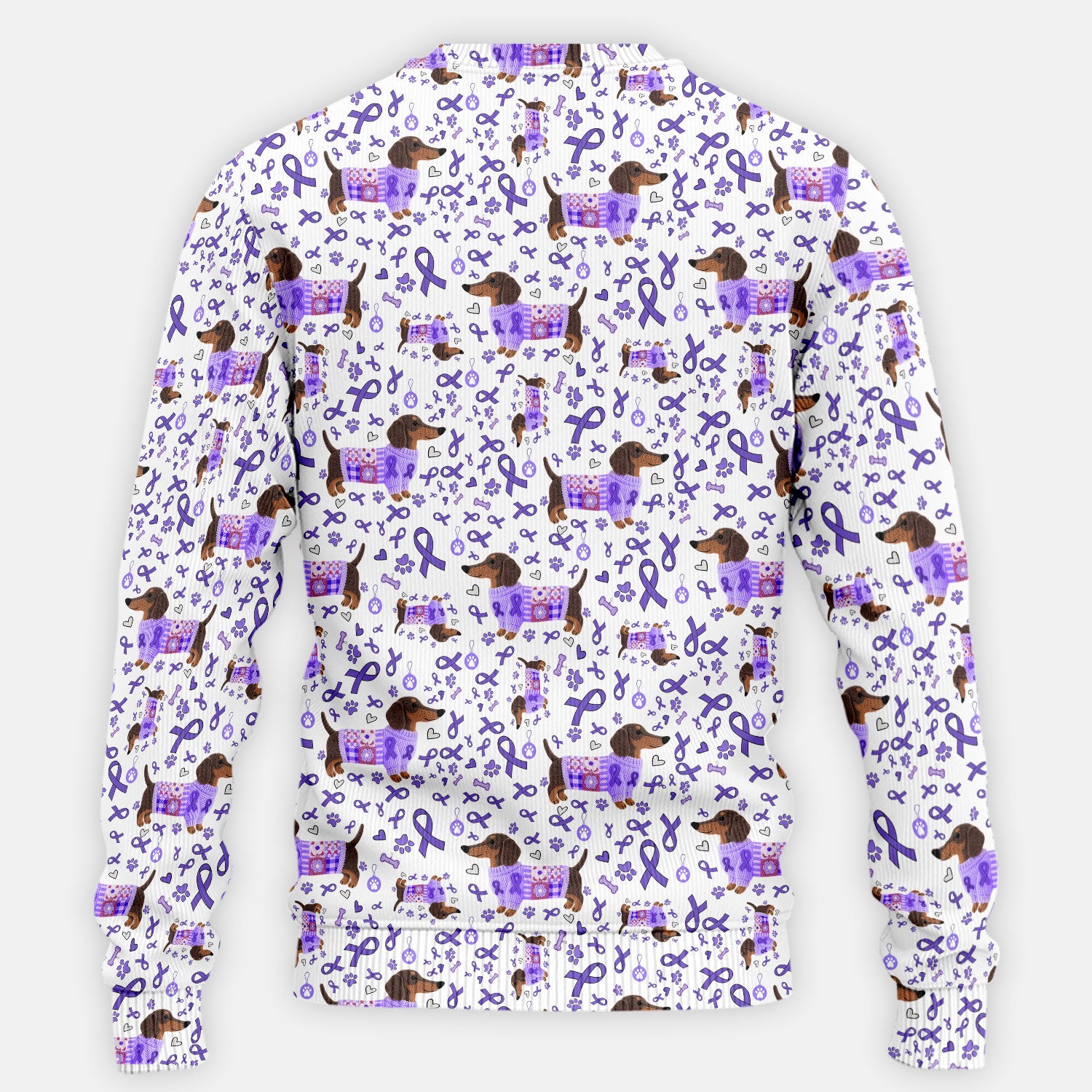 Purple Ribbon Dachshund Scrub Sets - Cute Awareness Dog Paw Prints Scrub Pants and V Neck Top - Support Lupus Cancer Med Uniform