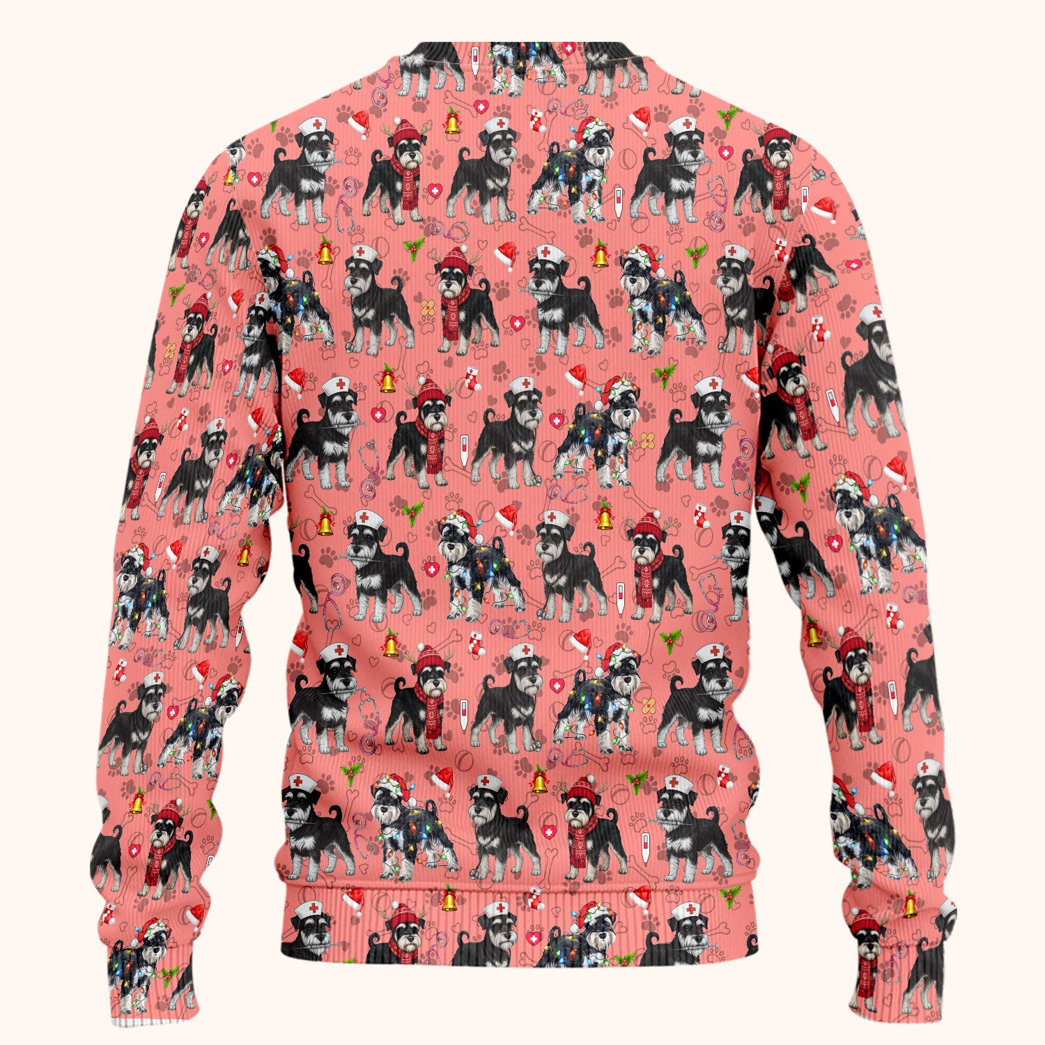 Christmas Schnauzer Scrub Set for Nurses - Cute Dog Holiday Scrubs Pants and V Neck Top - Funny Santa Nursing Medical Shirt for Women