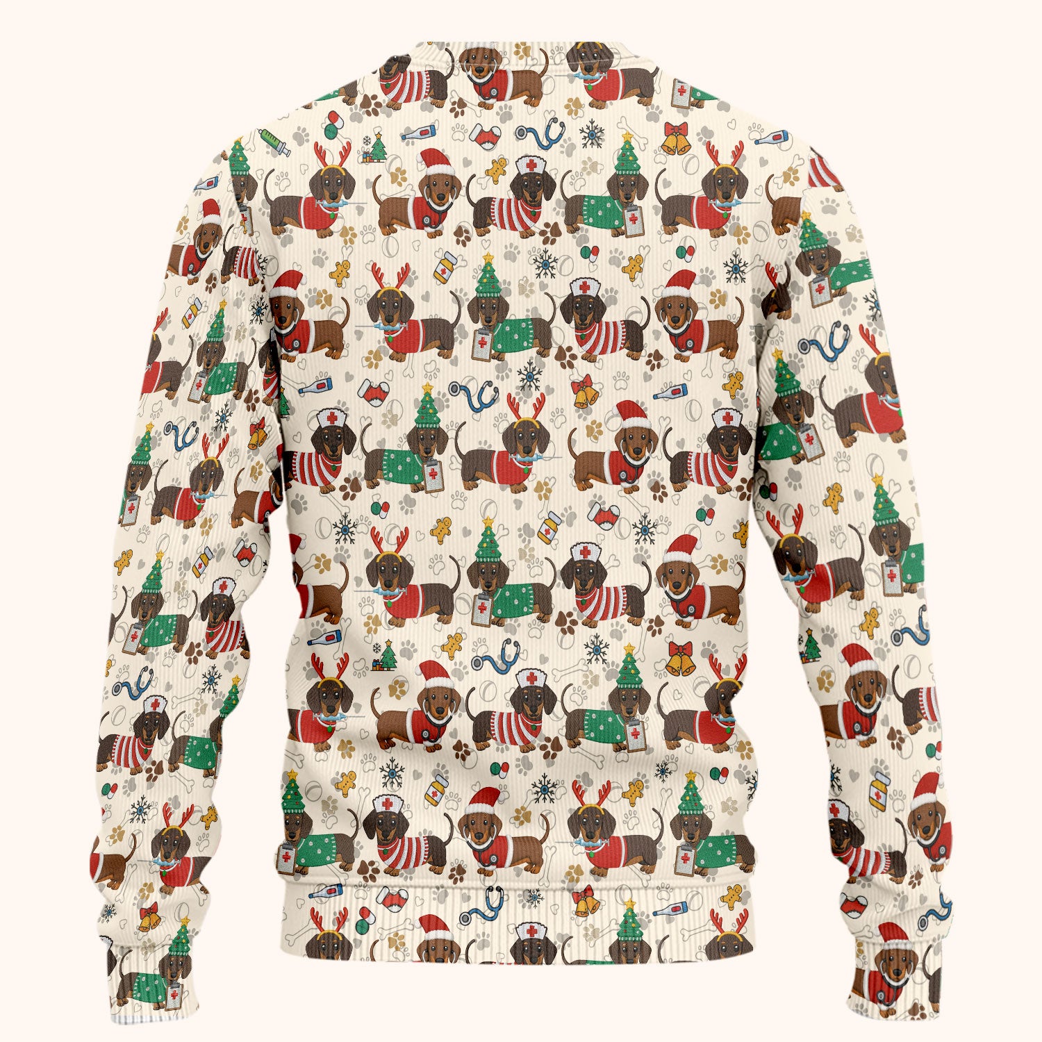 Christmas Dachshund Scrub Set for Nurses - Cute Wiener Dog Scrubs Pants and V Neck Top - Cute Puppy Med Uniform Gift for Women