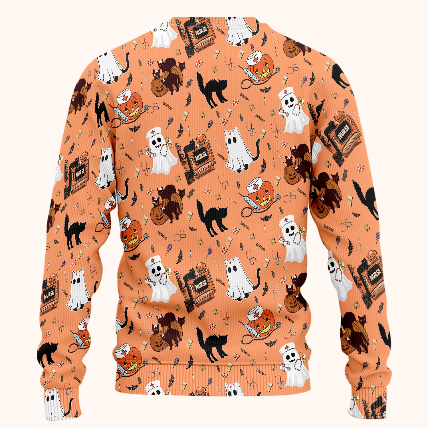 Halloween Scrub Set for Nurse - Cute Pumpkin Ghost Cat Medical Pants and V Neck Top - Spooky Uniform for Women RN CNA LPN