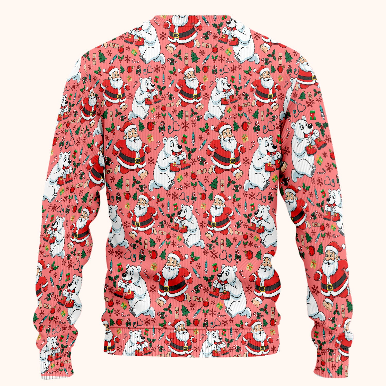 Christmas Santa & Polar Bear Scrub Set - Funny Holiday Nursing Pants and V Neck Top - Cute Winter Medical Uniform