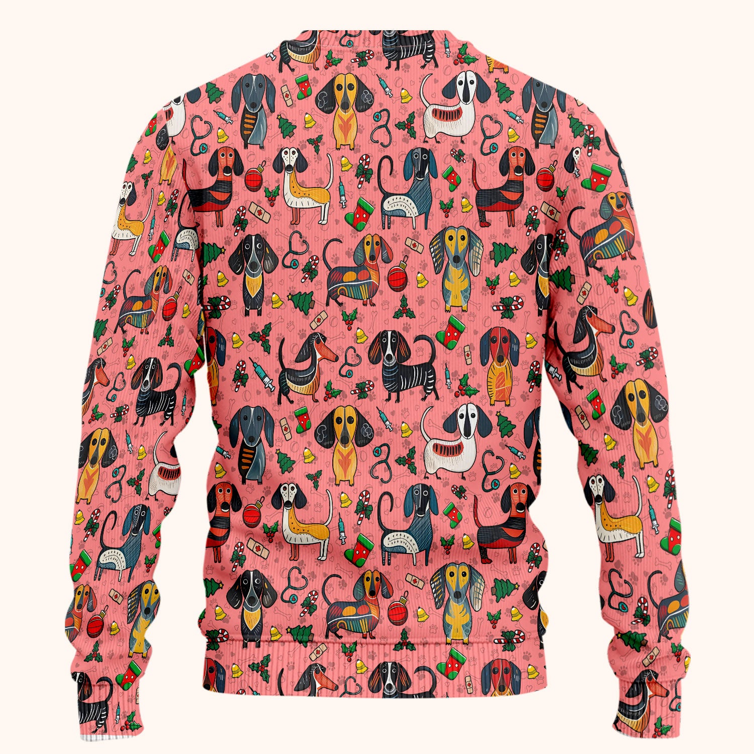 Dachshund Christmas Scrub Set - Cute Wiener Dog Pants and V Neck Top - Holiday Medical Uniform