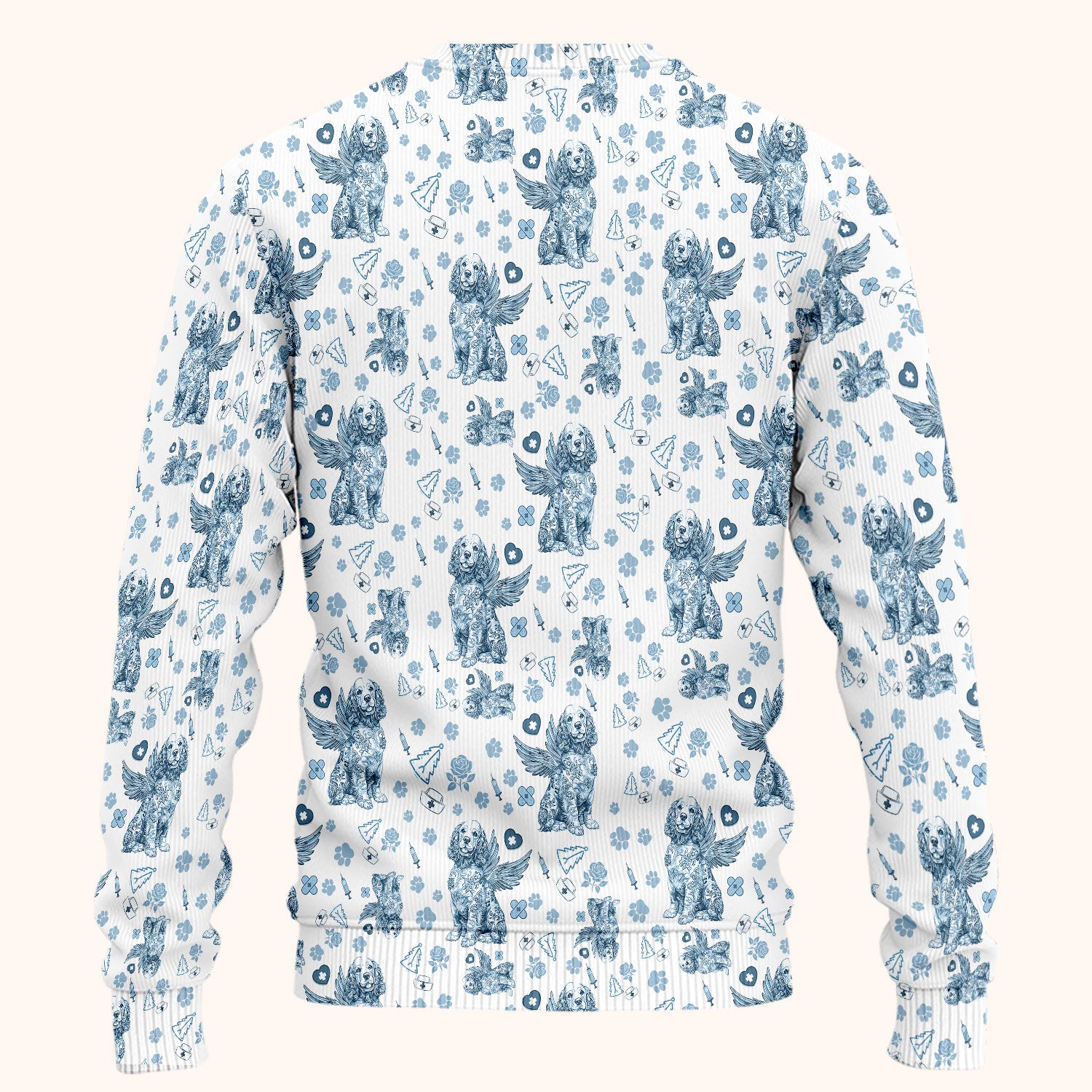 Toile De Jouy Scrub Set for Nurses - Angel Puppy Medical Uniform - Floral Dog in Heaven Gift for Women, Vet Techs, RN CNA LPN