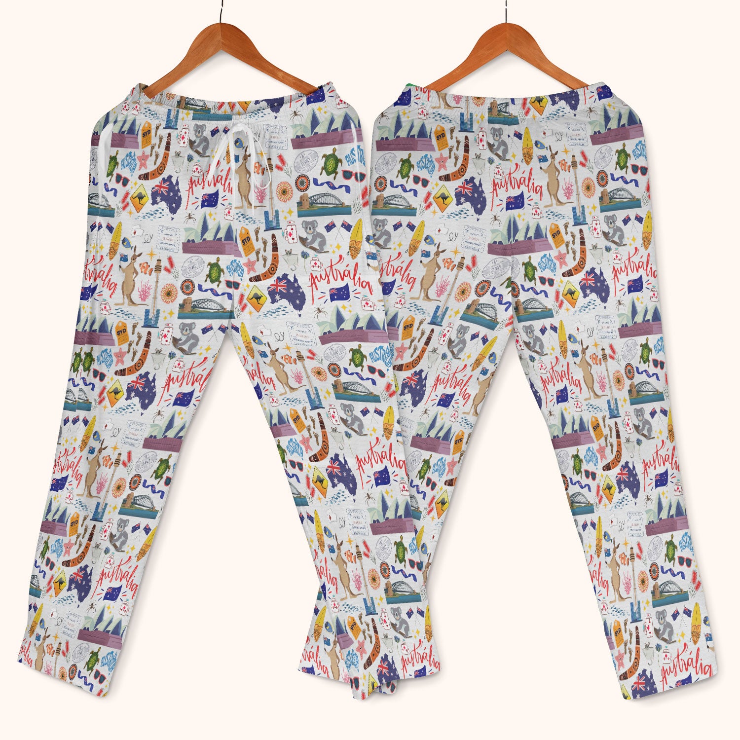 Australia Scrub Sets for Women - Aussie Comfortable Scrub Pants and V Neck Top - Kangaroo Koala Opera House - Travel Medical Uniform Gift