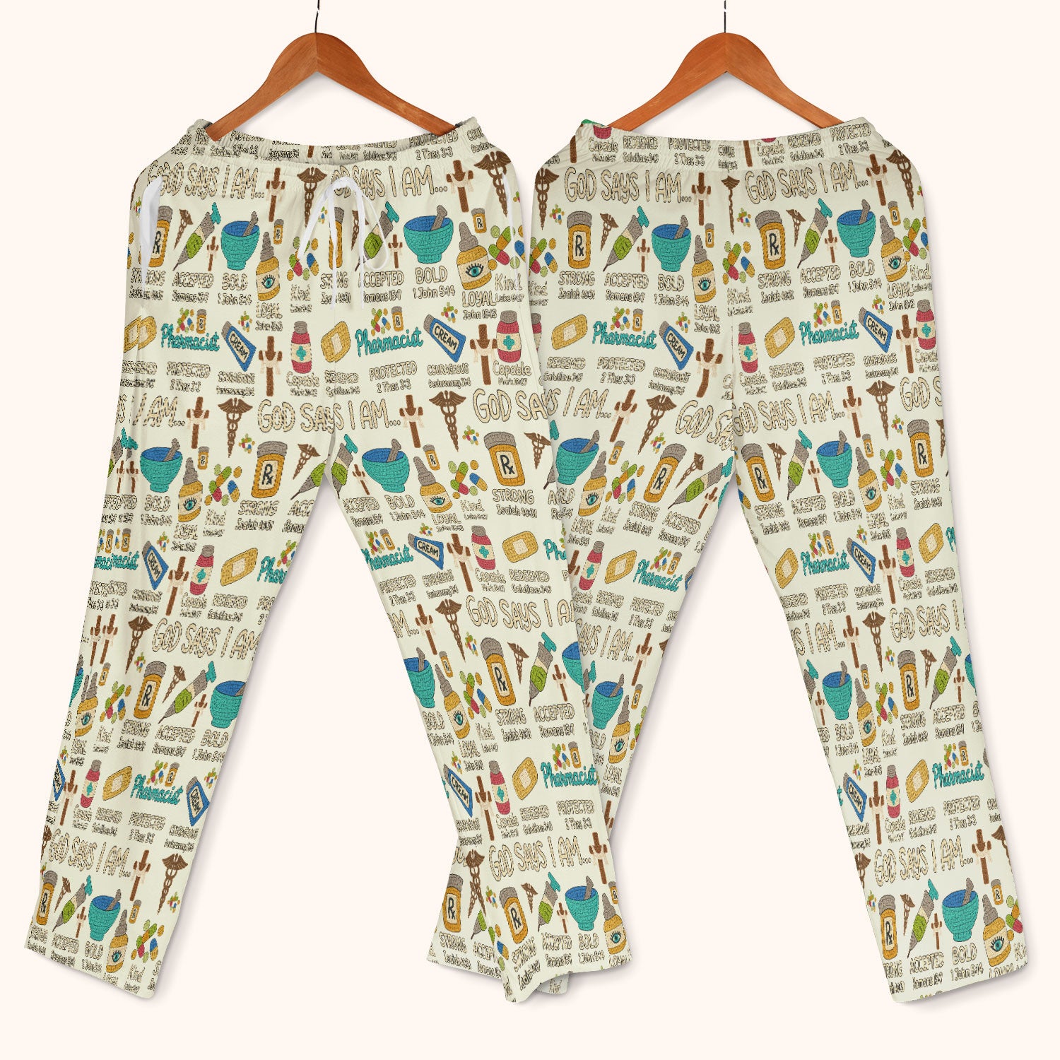 God Says I Am Pharmacist Scrub Set - Christian Pharmacy Scrubs Pants and V Neck Top for Women - Bible Verse Nurse Shirt