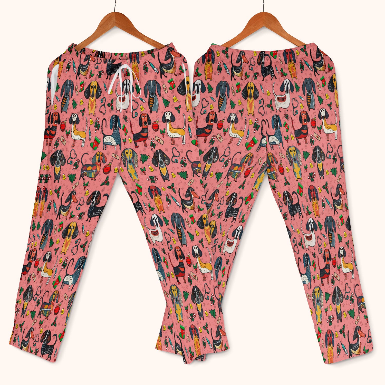 Dachshund Christmas Scrub Set - Cute Wiener Dog Pants and V Neck Top - Holiday Medical Uniform