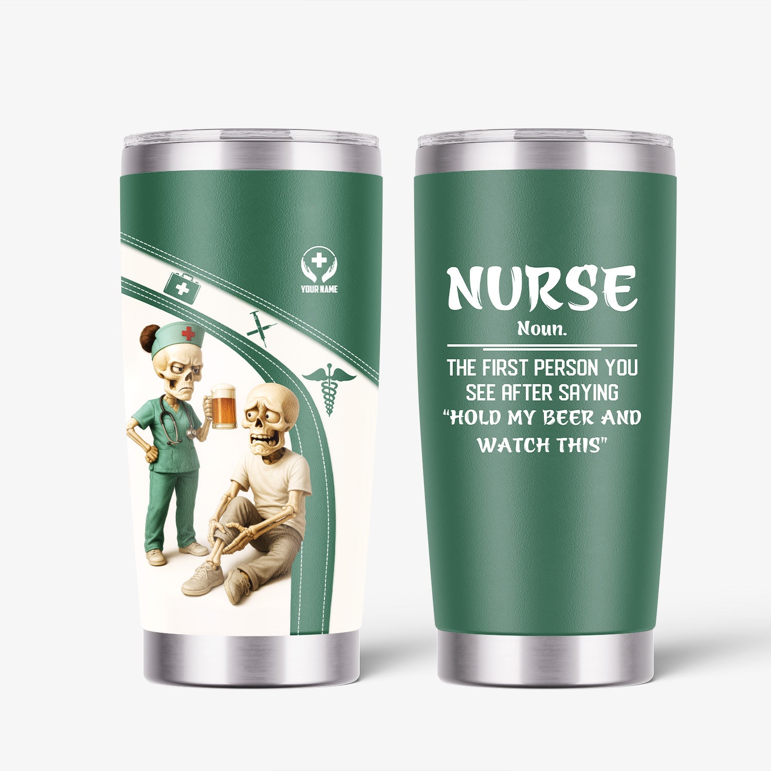 Funny Nurse Coffee Tumbler for Women - Skeleton Beer Joke Cup for RN CNA LPN - Personalized Gift for Medical Professionals