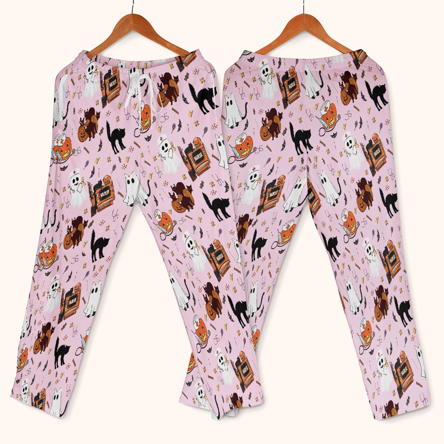 Halloween Scrub Set for Nurse - Cute Pumpkin Ghost Cat Medical Pants and V Neck Top - Spooky Uniform for Women RN CNA LPN