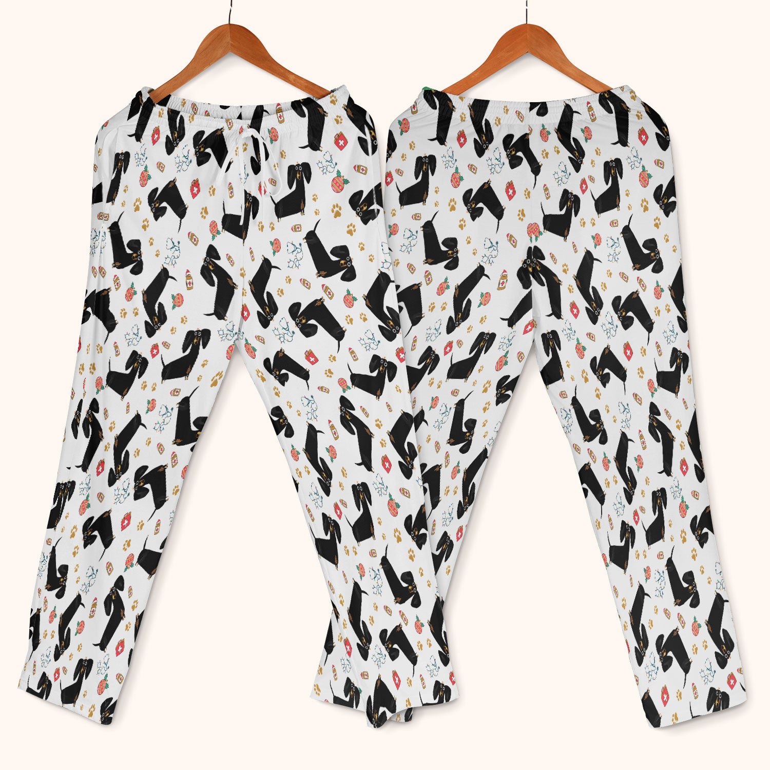 Funny Wiener Dog Scrub Sets for Nurses - Cute Black Dachshund Pants and V Neck Top - Dog Lover Nursing Uniform Gift for Women