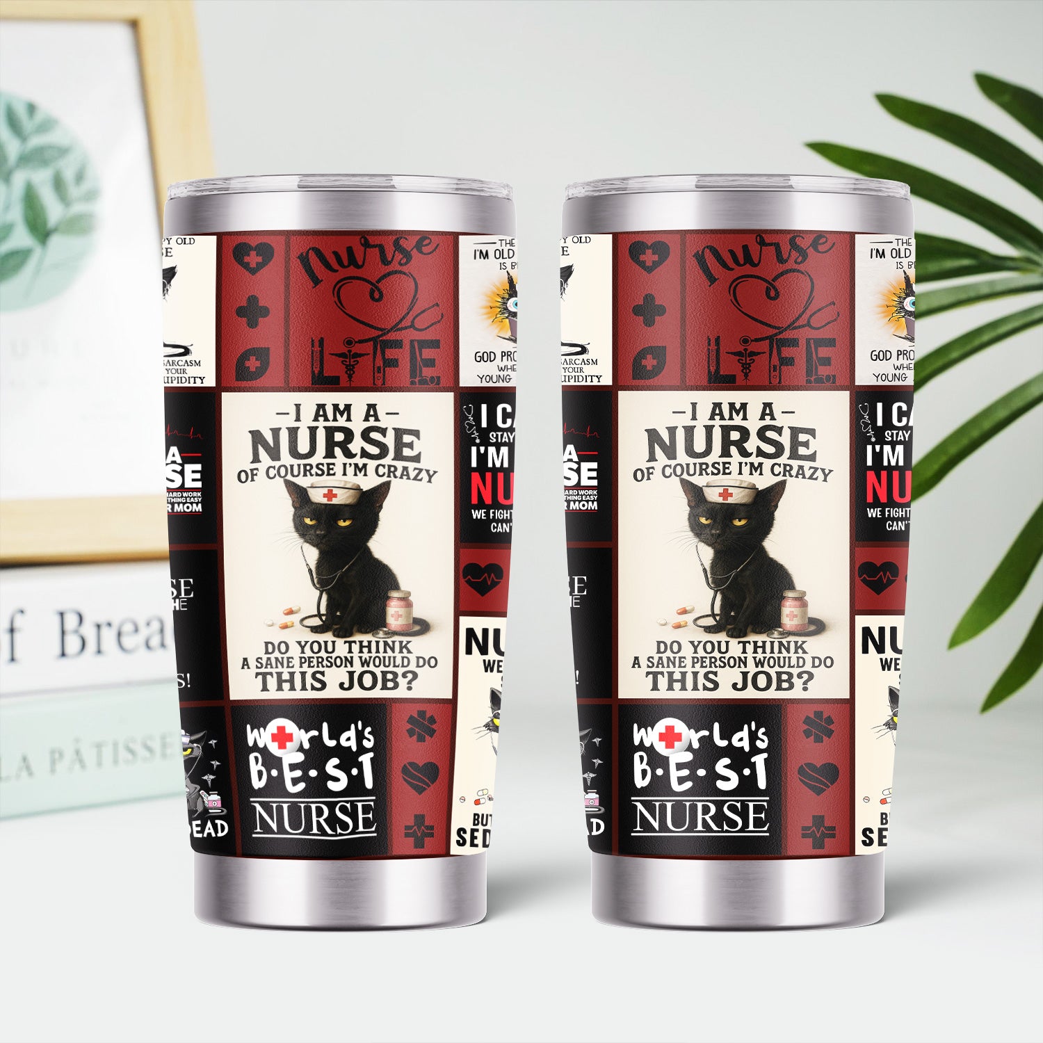 Custom Nurse Tumbler - World's Best Nurse & Funny Cat Design - Personalized Gift for Healthcare Workers, RN, LPN