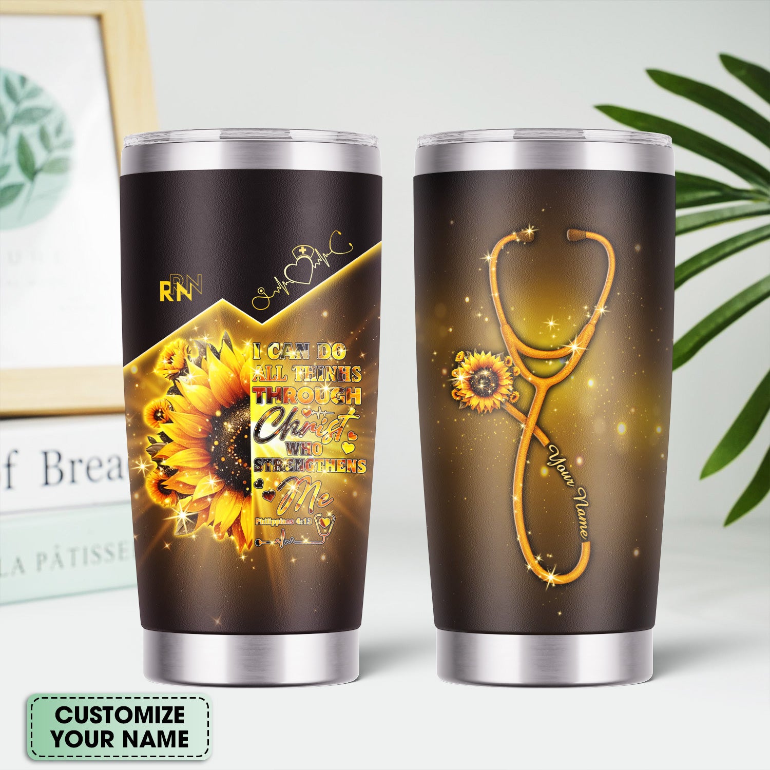 Personalized Faith Nurse Tumbler - I Can Do All Things Through Christ Graphic - Christian Nurses RN LPN CNA Gift