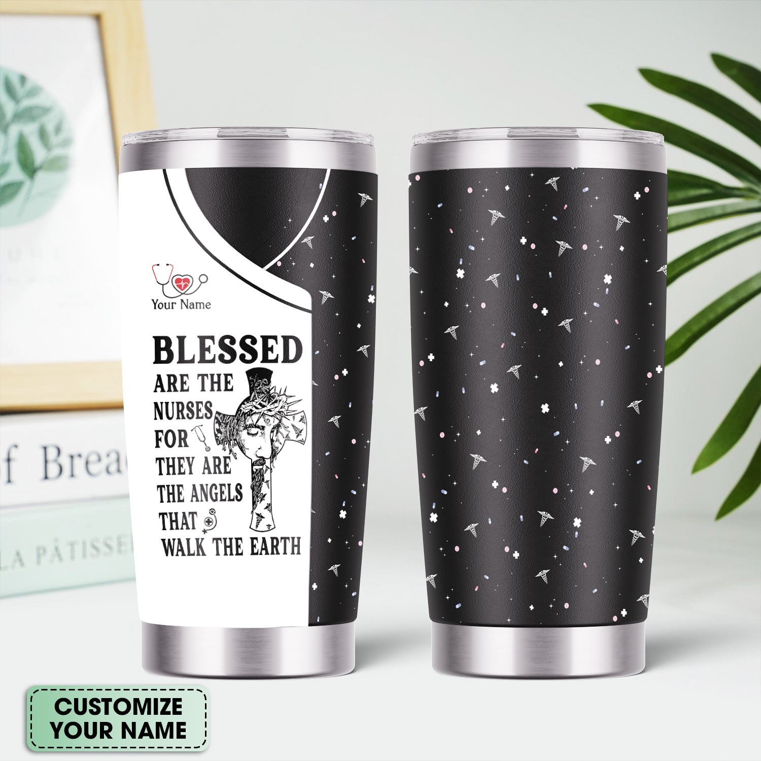 Custom Faith Nurse Tumbler - Blessed Are The Nurses Angel - Gift for Women RN LPN & Healthcare Workers