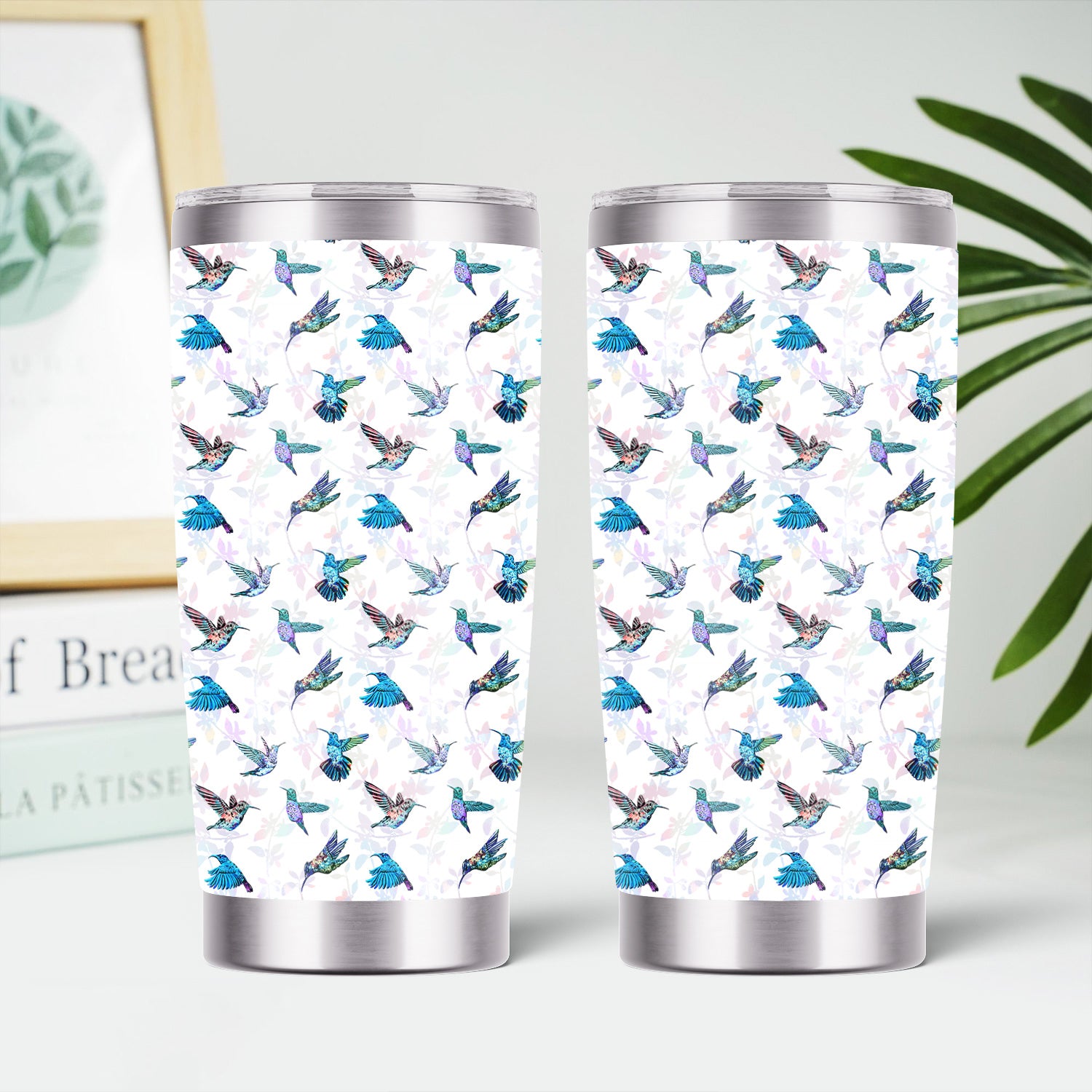 Personalized Hummingbird Floral Tumbler -  All-Over Print Bird & Botanical Graphic - Gift for RN LPN CNA