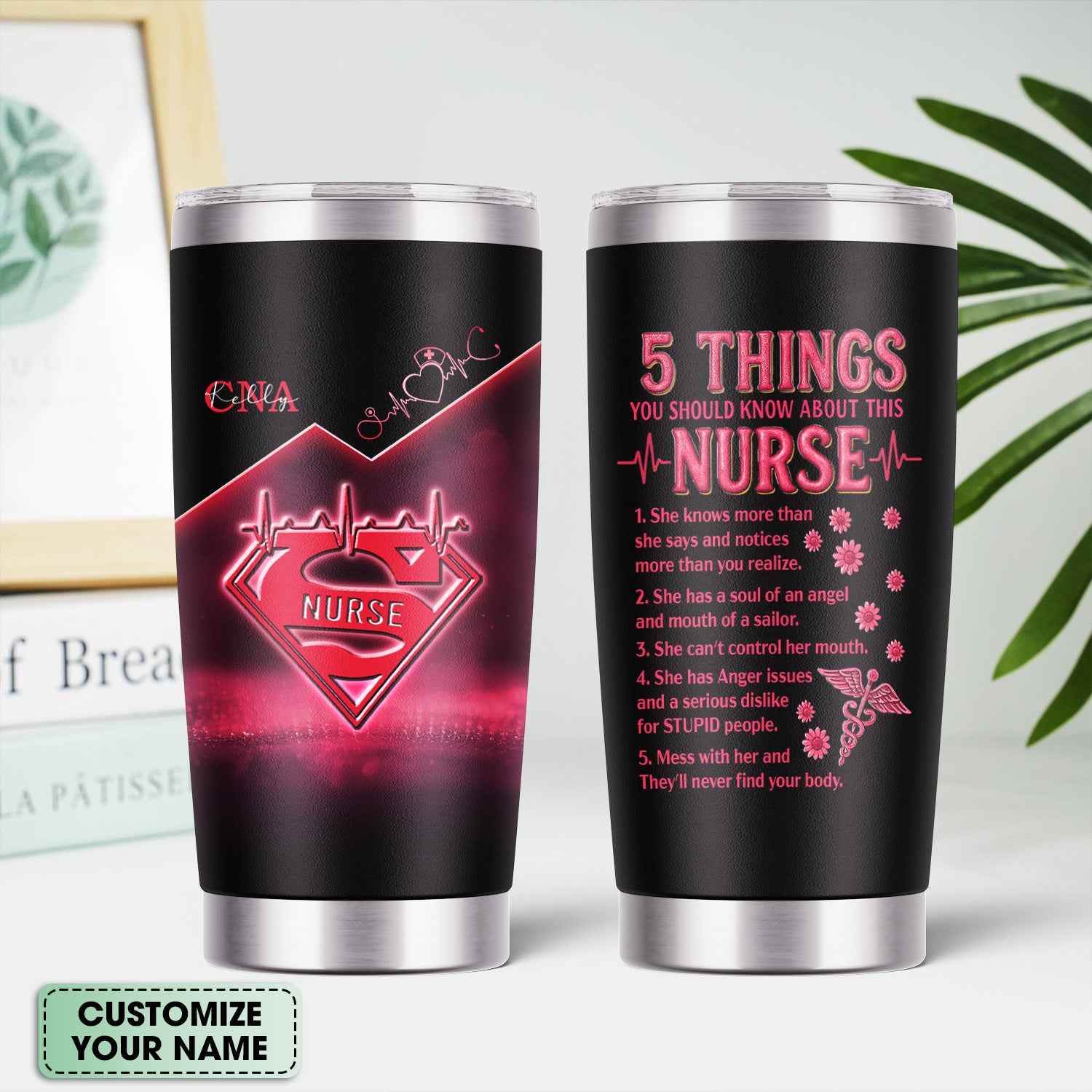 Funny Nurse Tumbler 5 Things You Should Know - Personalized CNA RN LPN Stainless Steel Mug - Gift for Healthcare Worker