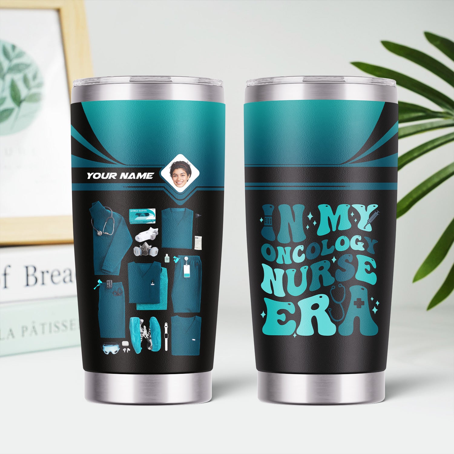 Personalized Nurse Tumbler with Scrubs & Tools - Custom Photo & Name - Gift for Healthcare Workers, RN, LPN - Multiple Scrub Colors Available