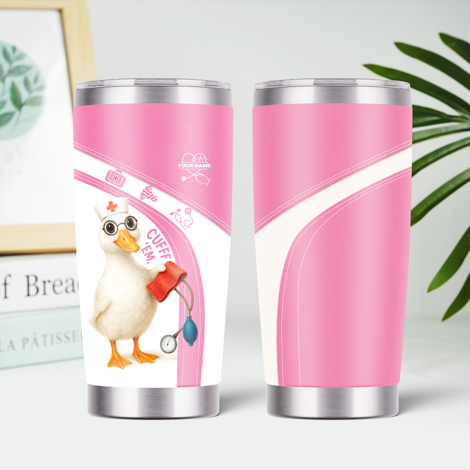 Funny Nurse Duck Tumbler for RN LPN CNA - Custom Name Cute Medical Duck Cartoon Design - Healthcare Workers Gift for Nursing Teams