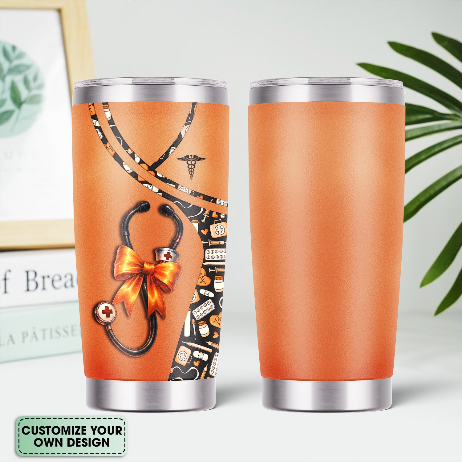 Personalized Halloween Tumbler for Nurses - Medical Costume with Stethoscope Bow Design - RN LPN CNA Medical Gift