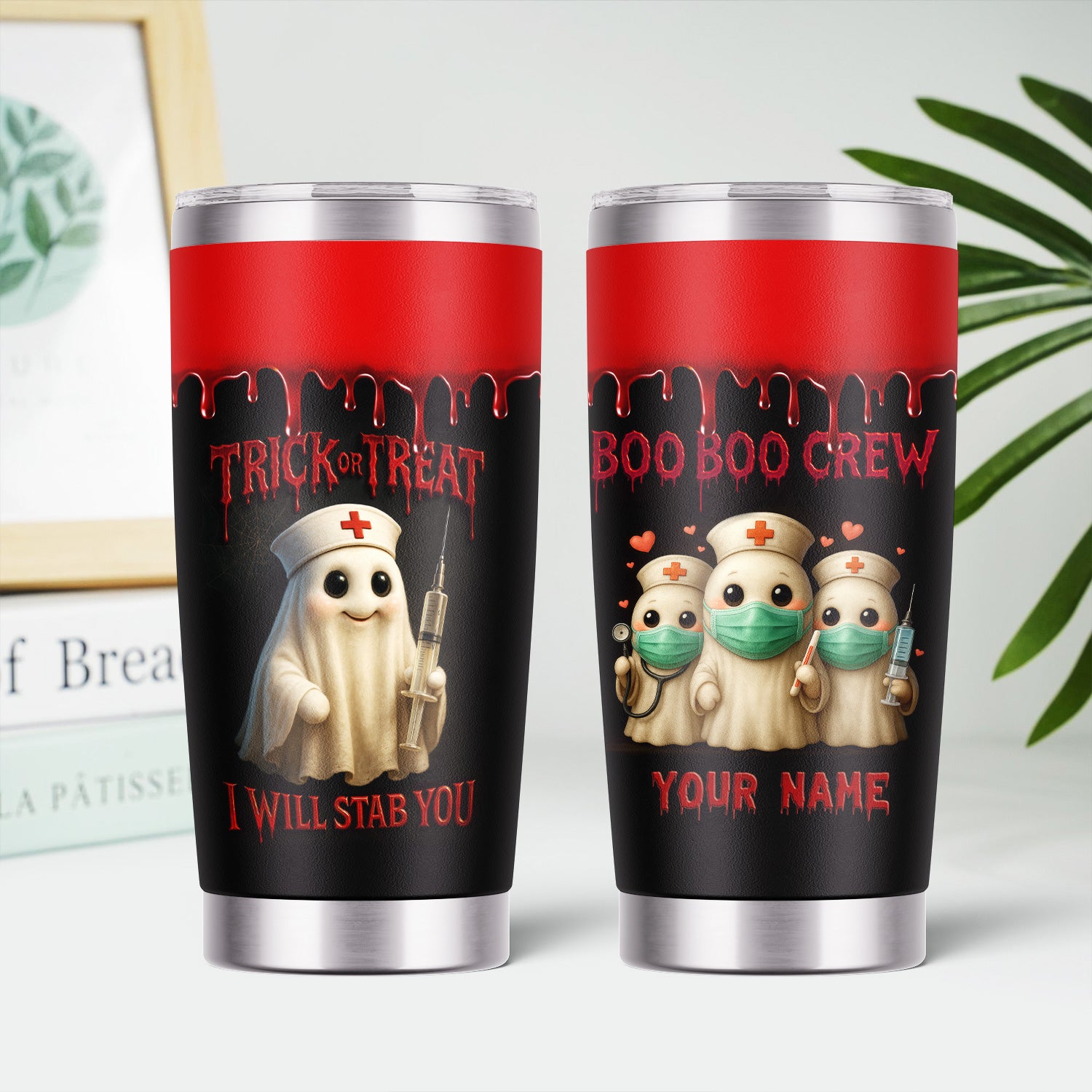 Personalized Nurse Halloween Tumbler - Boo Boo Crew Trick or Treat Design - Custom Name Gift for RN, LPN, Healthcare Workers