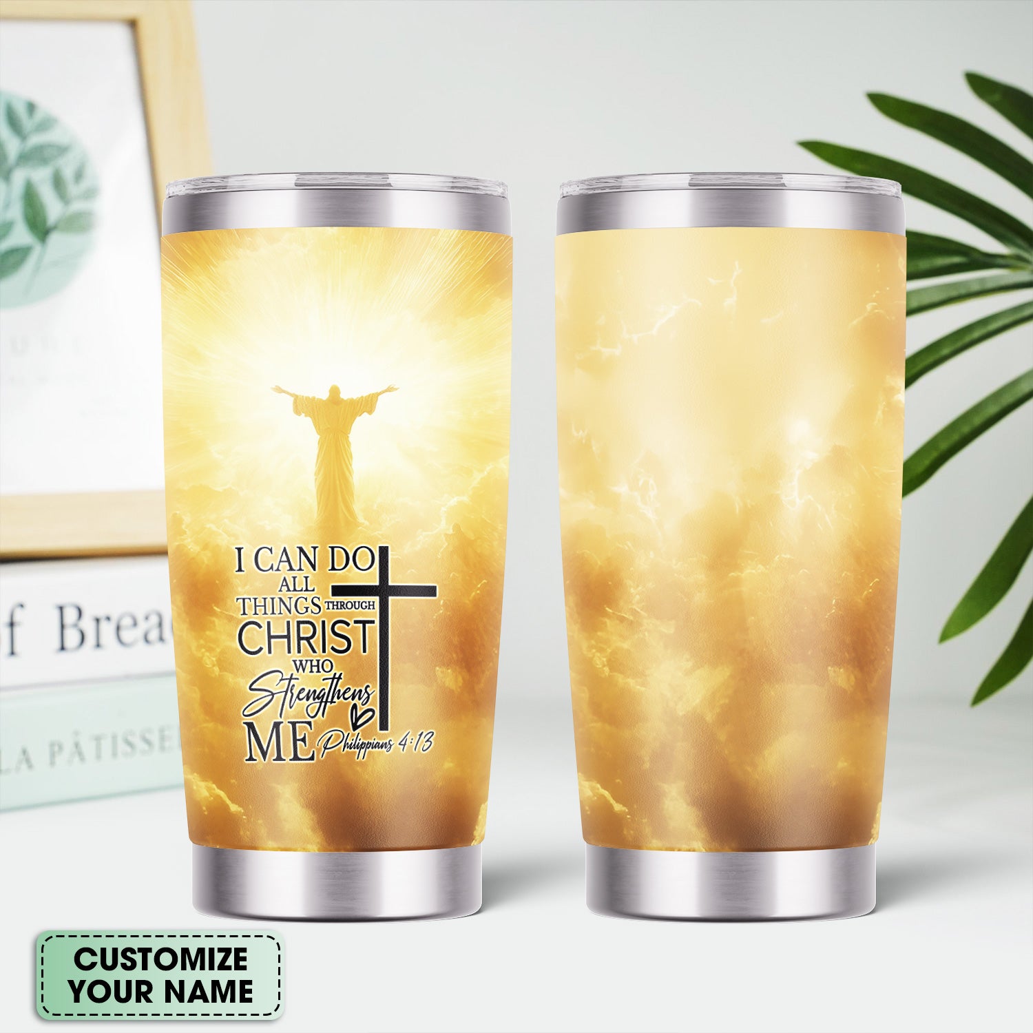 Personalized Nursing Faith Tumbler - Bible Verse All Things Through Christ - RN LPN CNA ER Gift