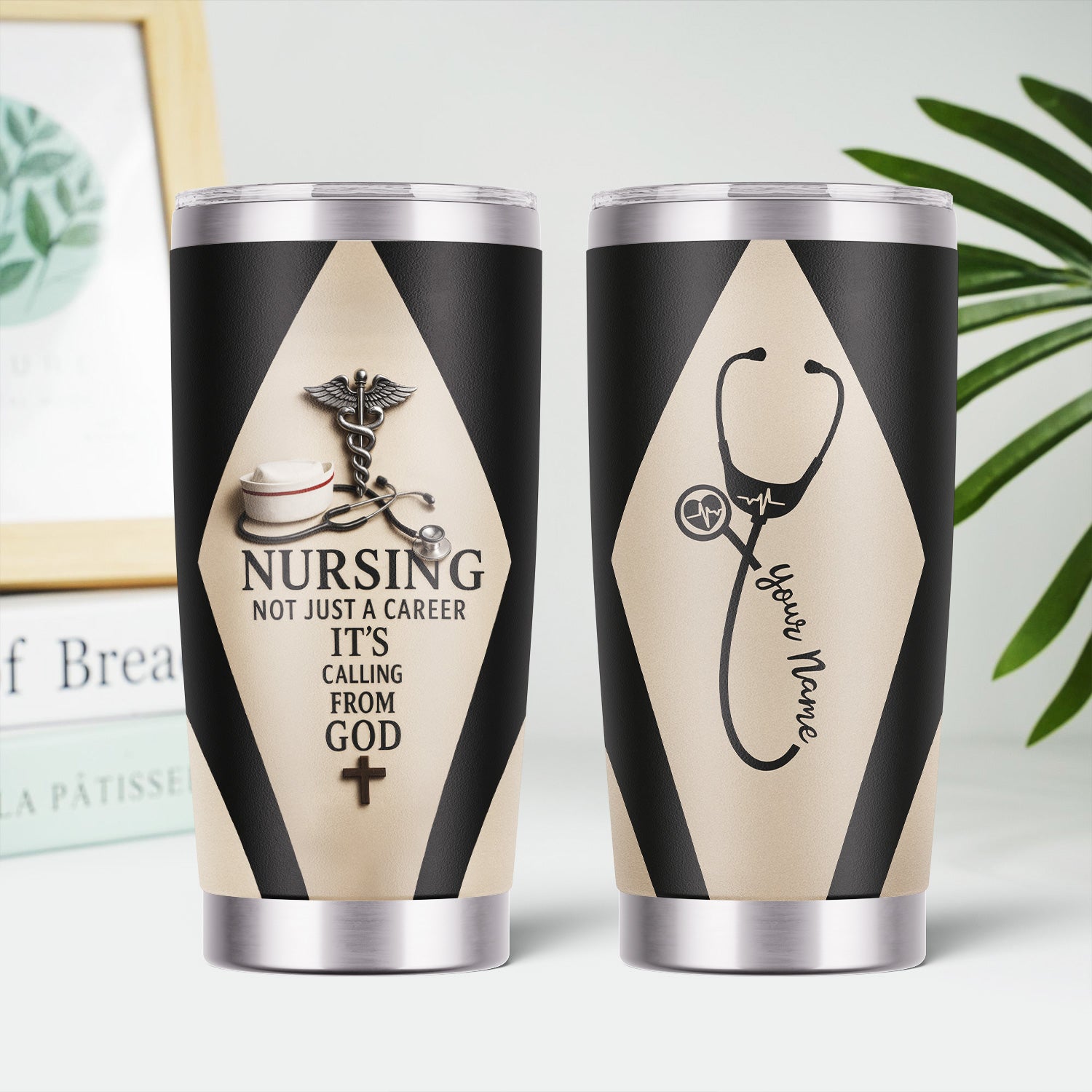 Personalized Nurse Tumbler - Stethoscope & Cross Design - Inspirational Gift for RN CNA LPN Healthcare Workers