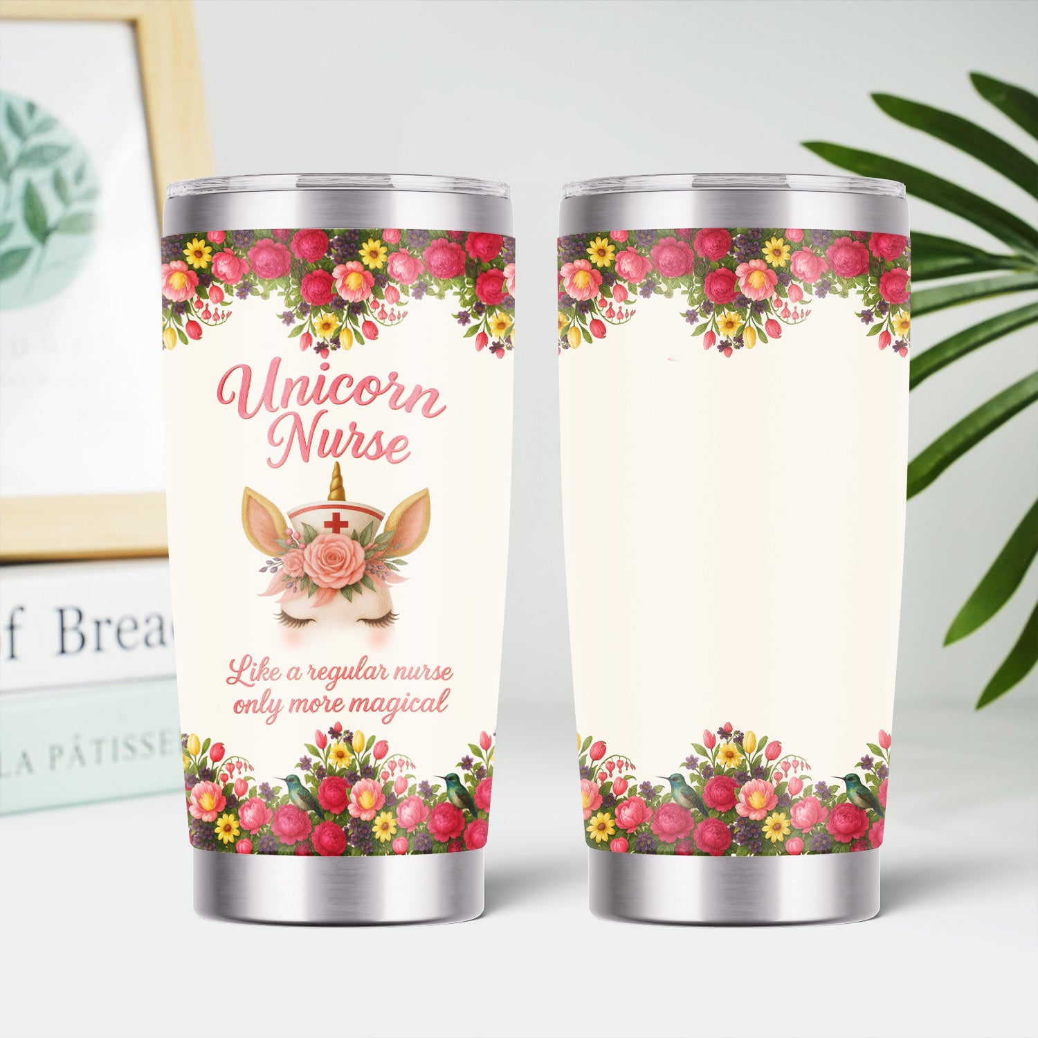 Thoughtful Nurse Gift for Healthcare Heroes - Personalized Magical Unicorn Nurse Floral Tumbler - Ideal for RN LPN CNA Nursing Teams