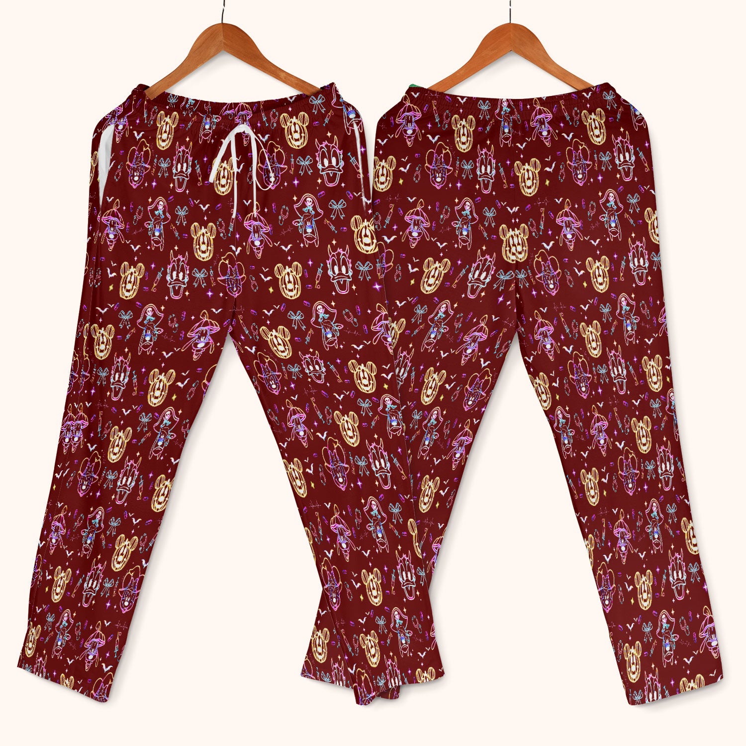 Neon Mouse Halloween Scrub Set for Nurses - Spooky Faces and Scary Pumpkin Scrub Pants and V Neck Shirt - Funny Med Uniform
