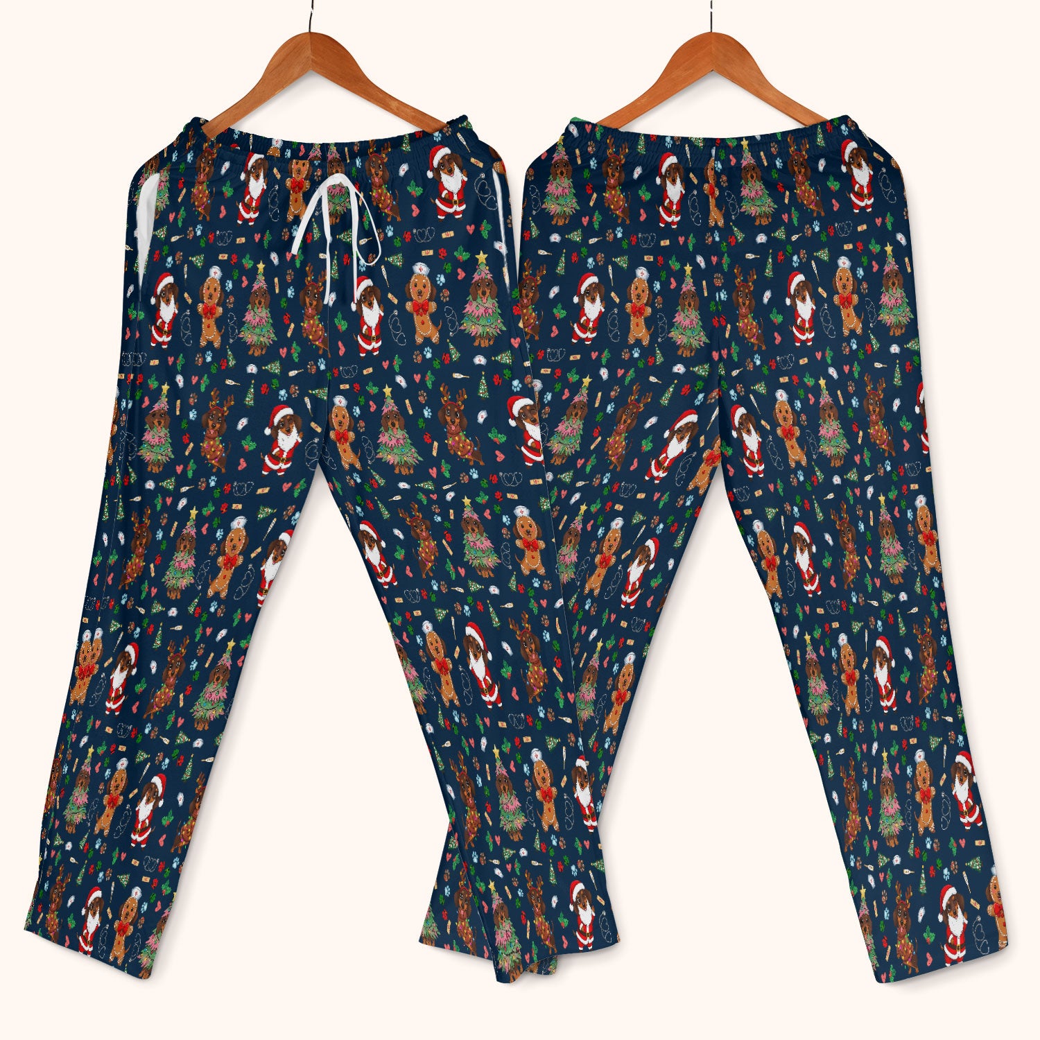 Wiener Dog Christmas Scrub Set – Funny Dachshund Pattern Medical Shirt – Festive Holiday Uniform for RN, LPN, CNA, and Vet Techs