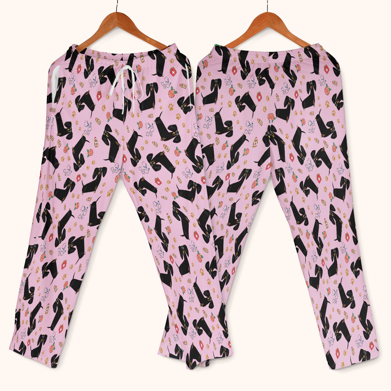 Funny Black Dachshund Scrub Set for Nurses - Cute Wiener Dog Scrubs Pants and V Neck Top - Puppy Lover Nursing Gift for Women