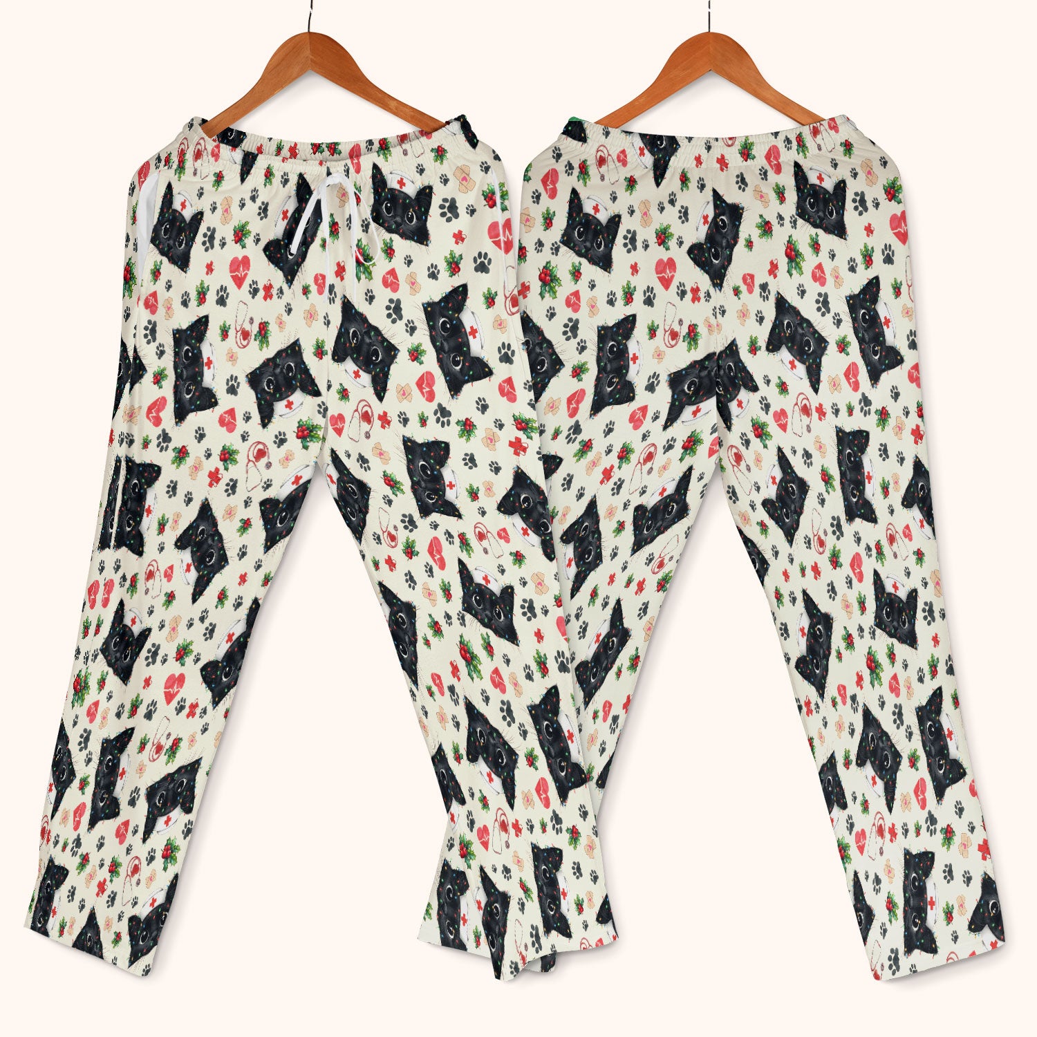 Funny Cats Scrub Set for Nurses - Black Kittens Christmas Scrubs Pants and V Neck Top - Jolly Medical Uniform Gift for RN CNA LPN