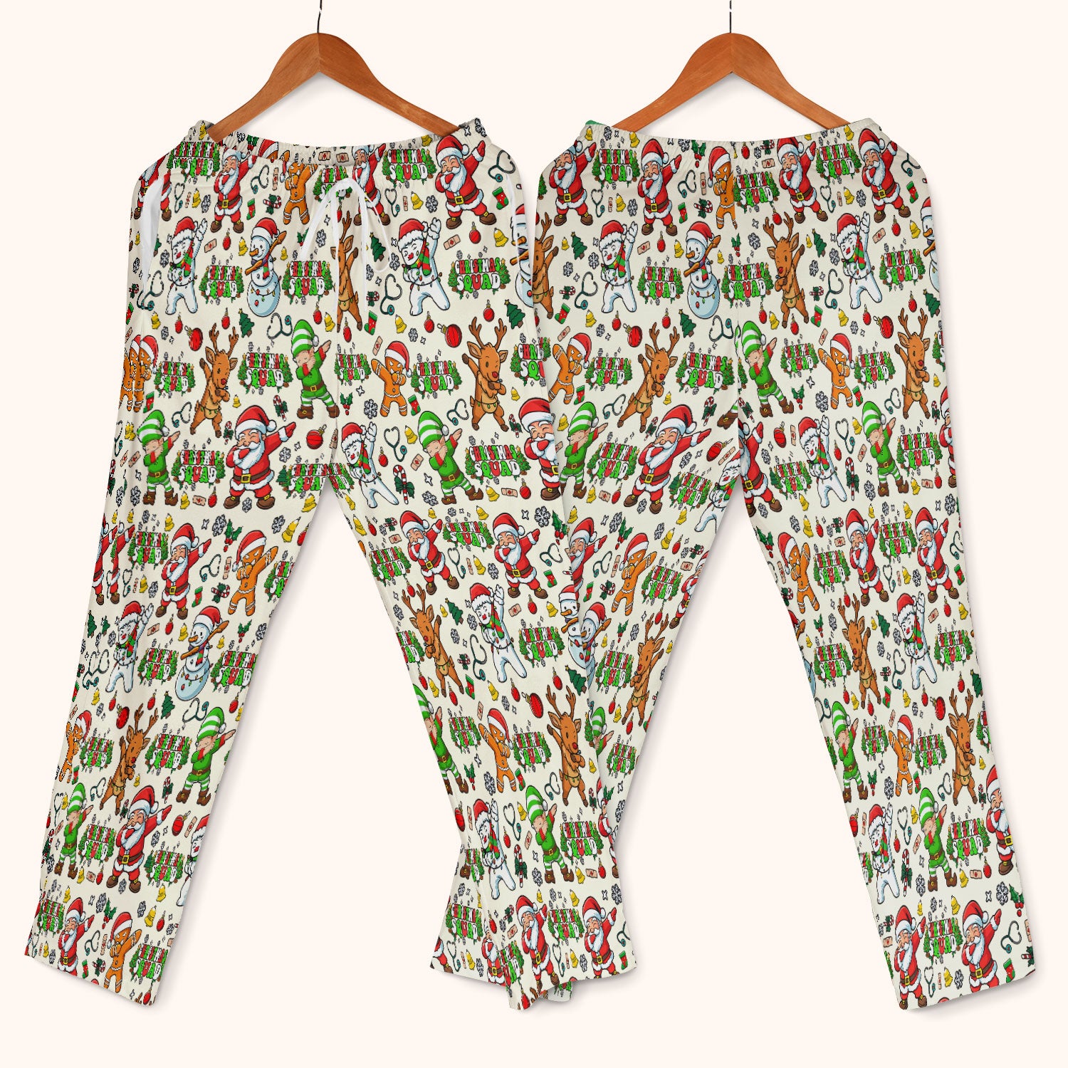 Christmas Squad Scrub Set - Funny Santa & Reindeer Pants and V Neck Top - Cute Holiday Medical Uniform for Nurses, Doctors & Vet Techs