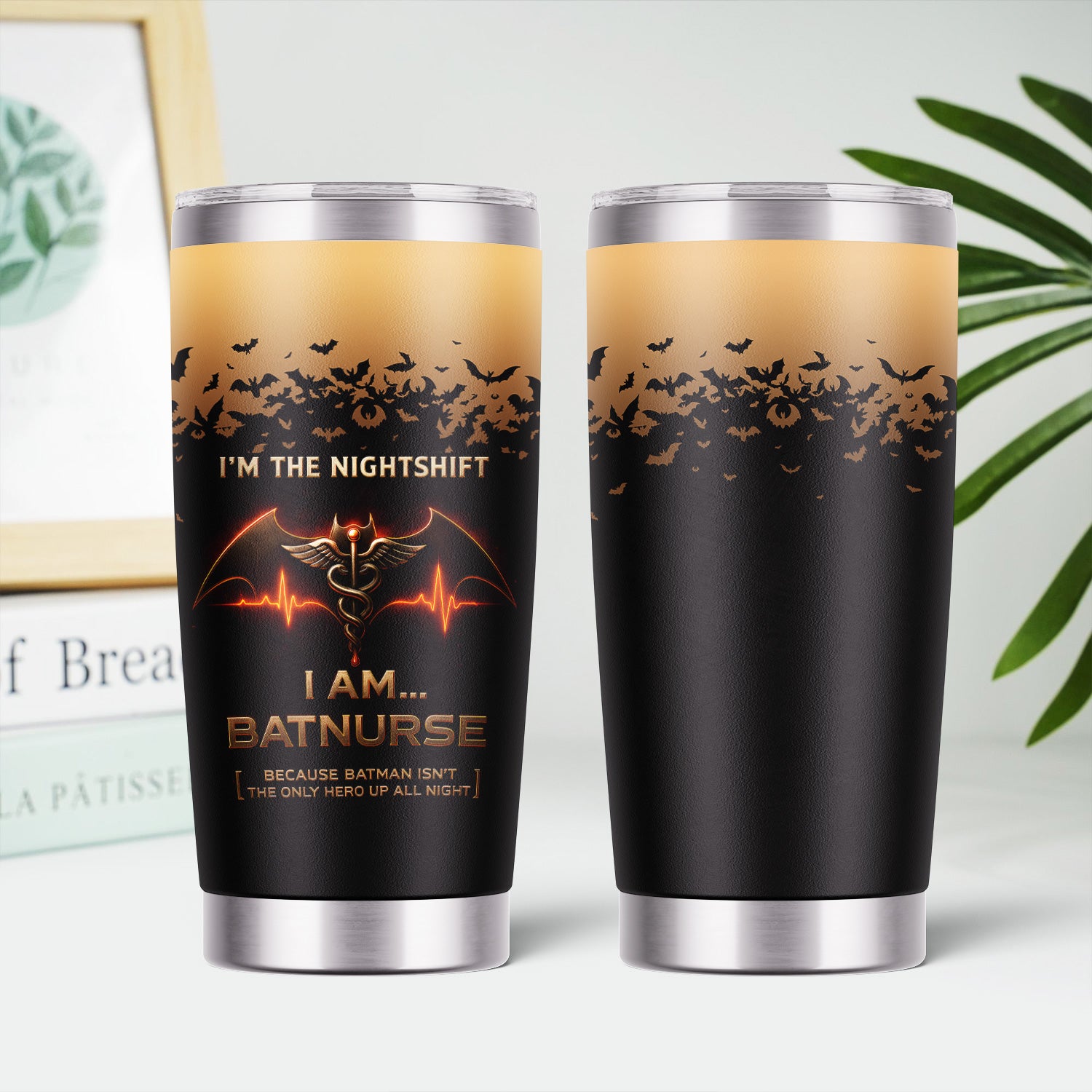 Funny Batnurse Tumbler for Nightshift Nurses - Personalized 20oz Stainless Steel Cup - Superhero Medical Gift for RN LPN CNA