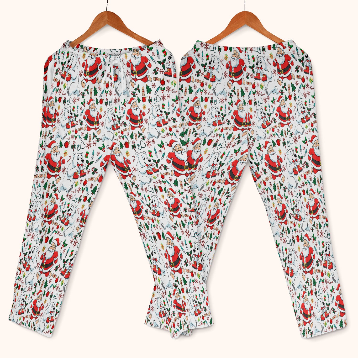 Christmas Santa & Polar Bear Scrub Set - Funny Holiday Nursing Pants and V Neck Top - Cute Winter Medical Uniform
