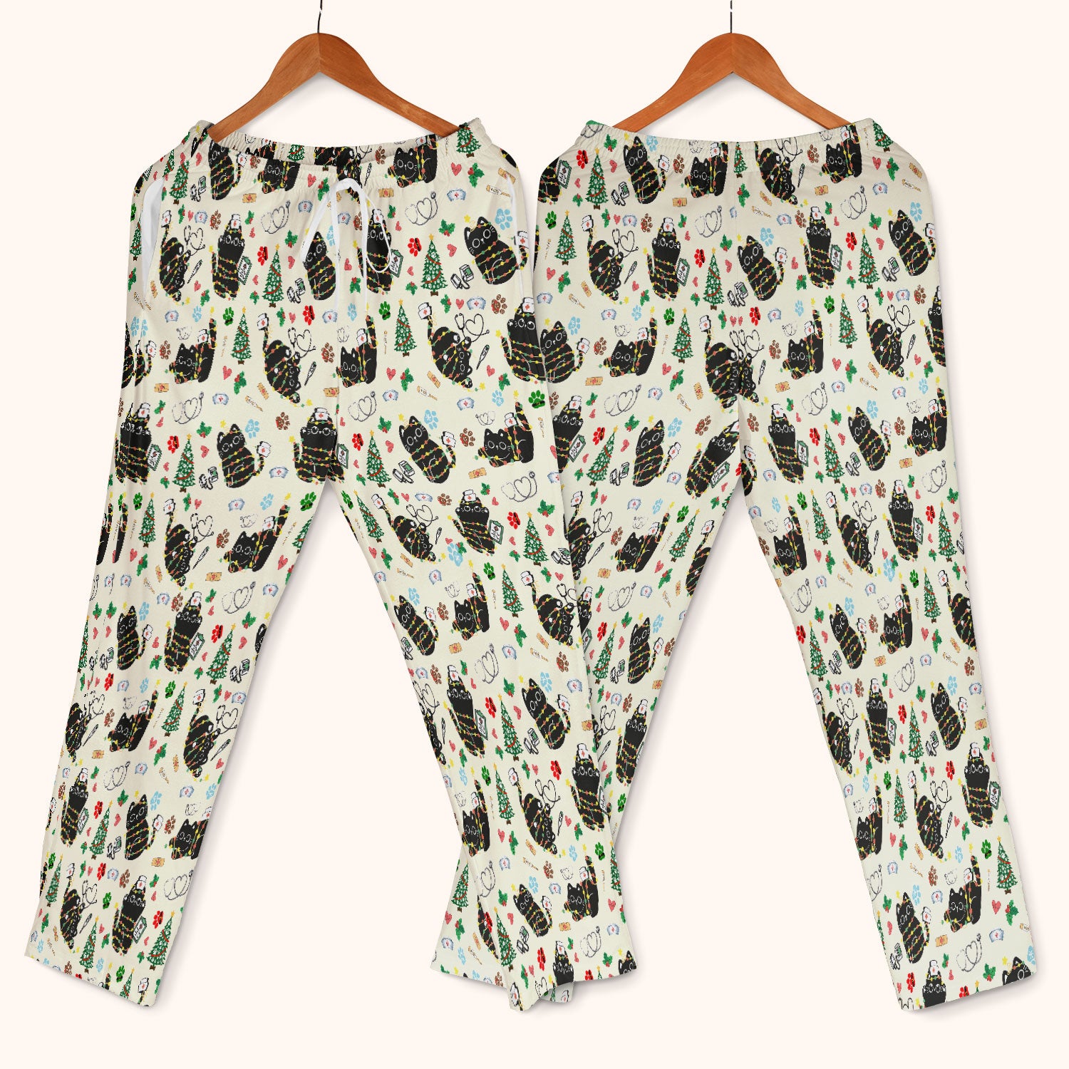 Funny Black Cat Christmas Scrub Set – Cute Holiday Kitty Pattern – Festive Medical Uniform for Nurses, Vets, and Cat Lovers