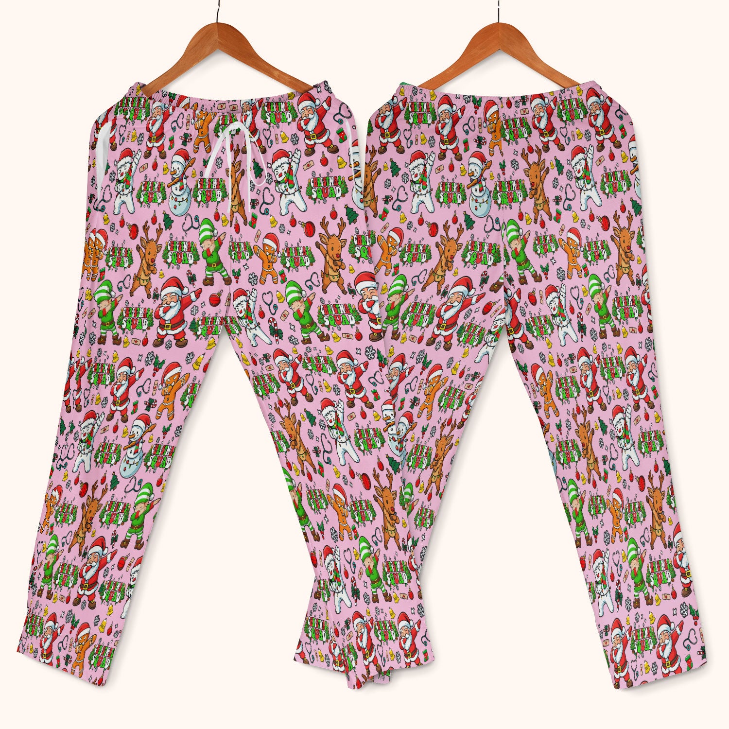 Christmas Squad Scrub Set - Dancing Santa, Reindeer & Elf Pants and V Neck Top - Funny Holiday Gift for Nurses, Doctors & Vet Techs
