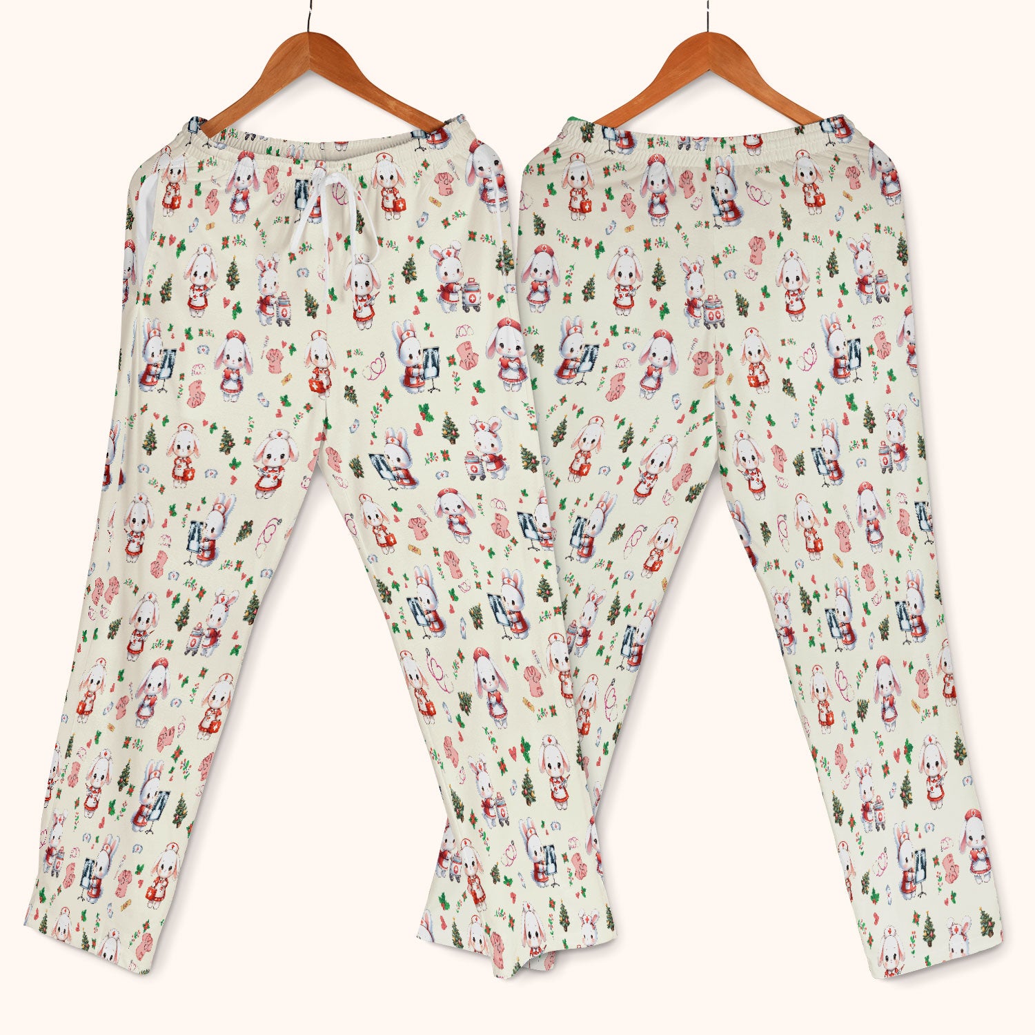 Cute Bunny Scrub Set for Nurse - Adorable Christmas Rabbit Pants and V Neck Top - Funny Holiday Medical Shirt Gift