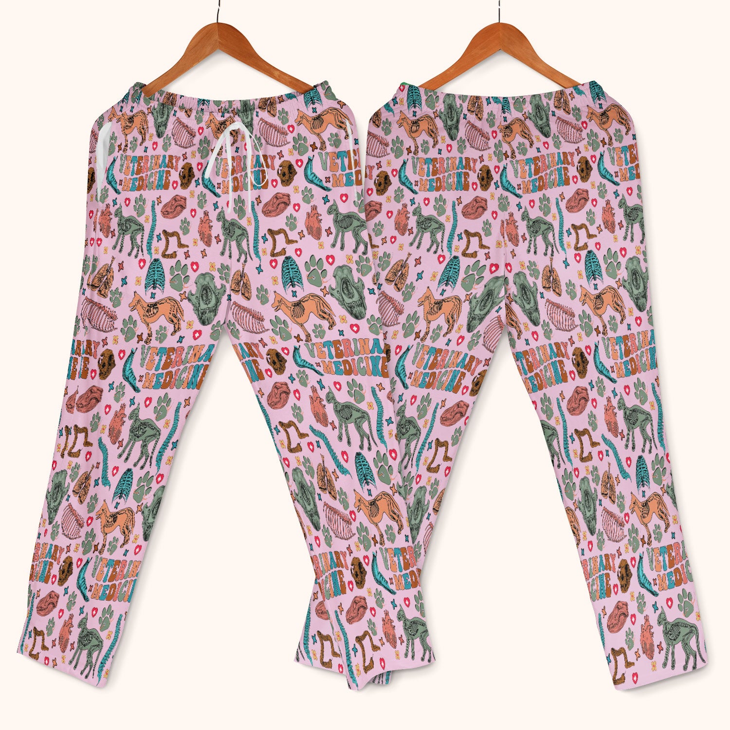 Veterinary Medicine Scrub Set - Cute Animal Anatomy Scrubs Pants and V Neck Top - Fun Vet Tech Nurse Uniform for Women