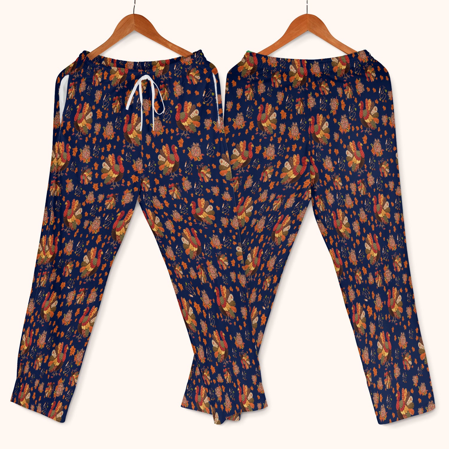 Fall Leaves Thanksgiving Women's Scrub Set - Comfortable Scrub Pants and V Neck Top - Funny Turkey Nursing Uniform