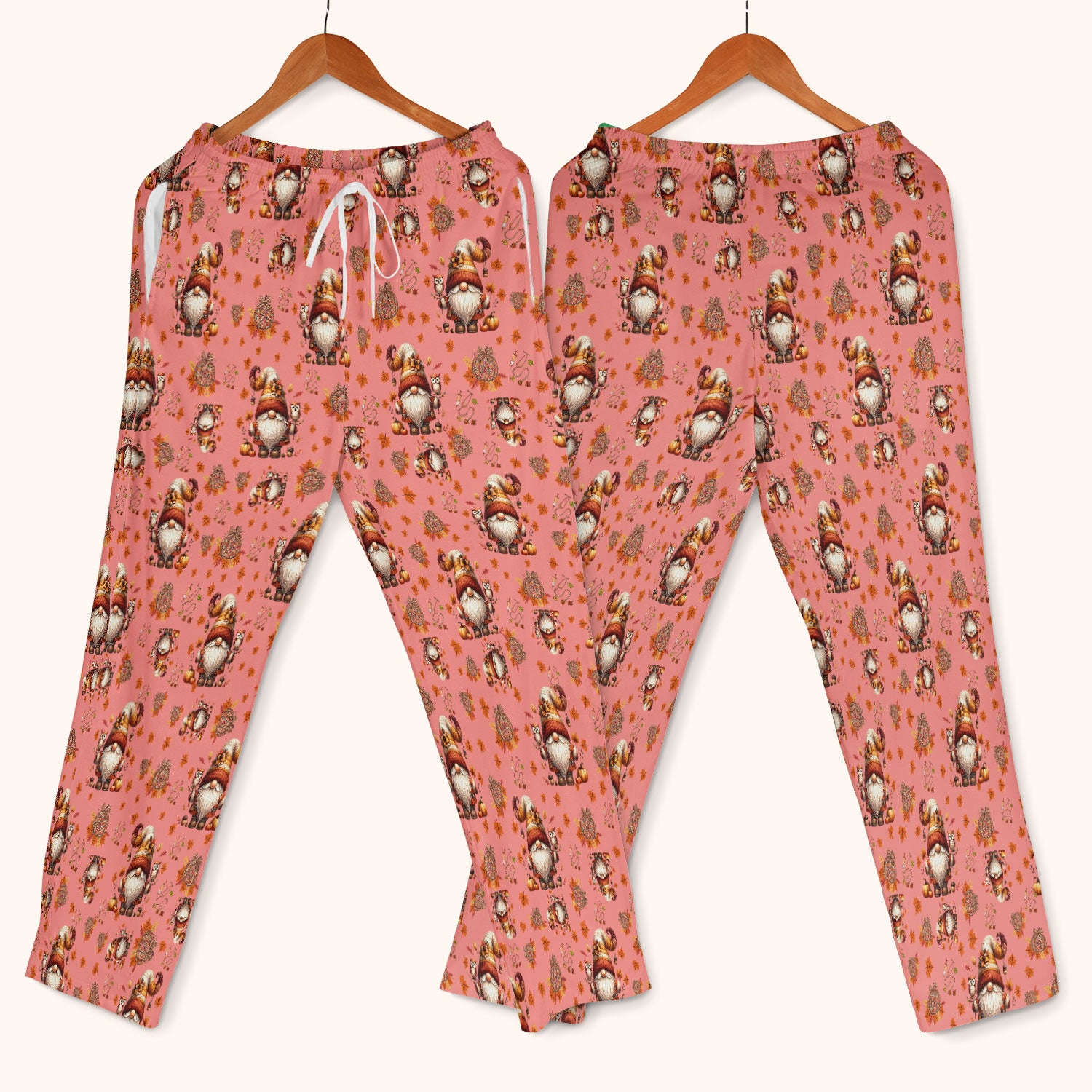 Fall Gnome Women's Scrub Sets - Autumn Leaves Pumpkin Scrub Pants and V Neck Top - Thanksgiving Nursing Uniform