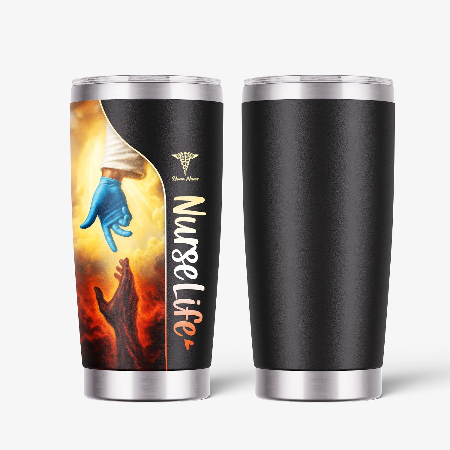 Christian Nurse Stainless Tumbler with Name - God’s Hand Reaching Design - Inspirational Gift for Faithful RN LPN CNA Women in Healthcare
