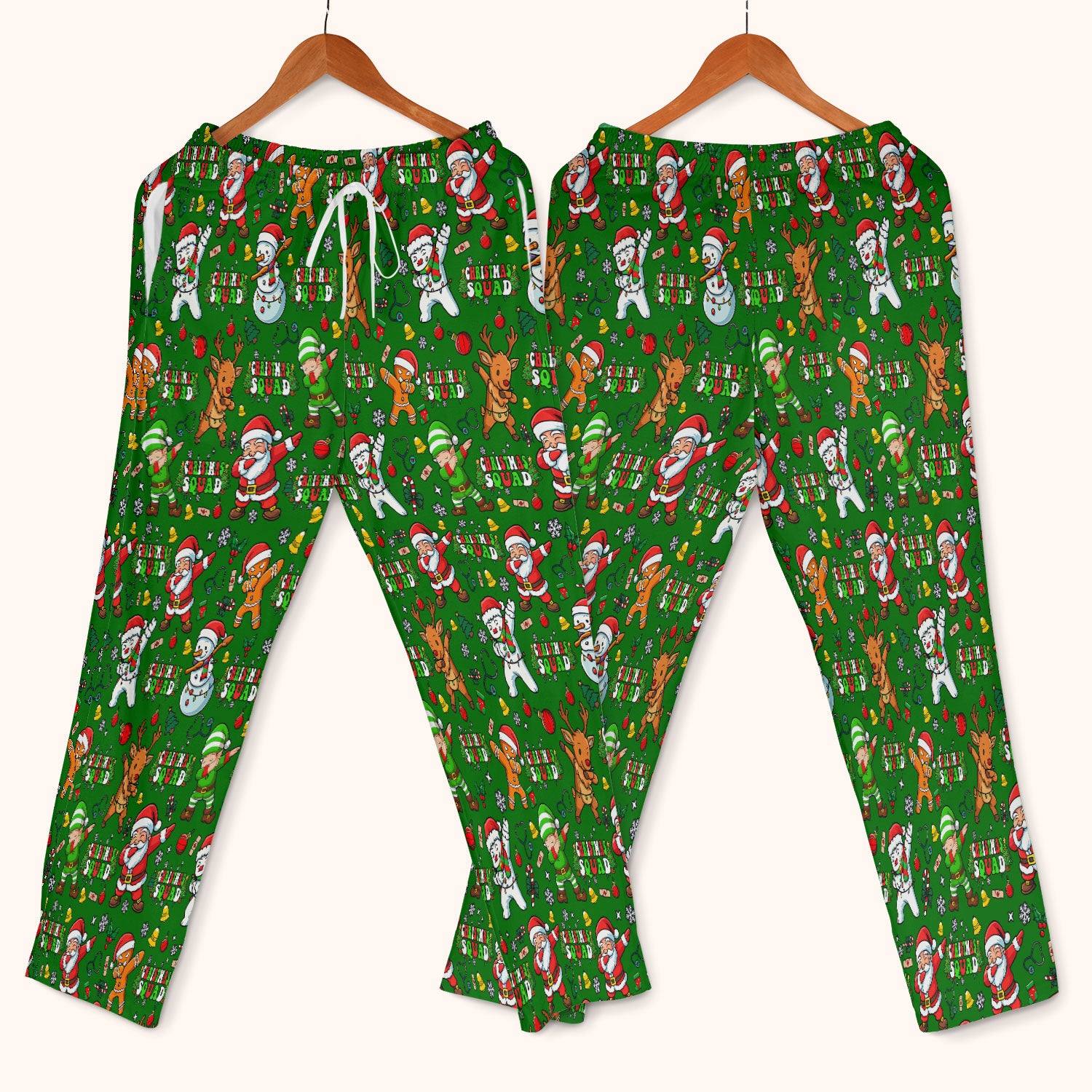 Christmas Squad Scrub Set - Dancing Santa, Reindeer & Elf Pants and V Neck Top - Funny Holiday Gift for Nurses, Doctors & Vet Techs