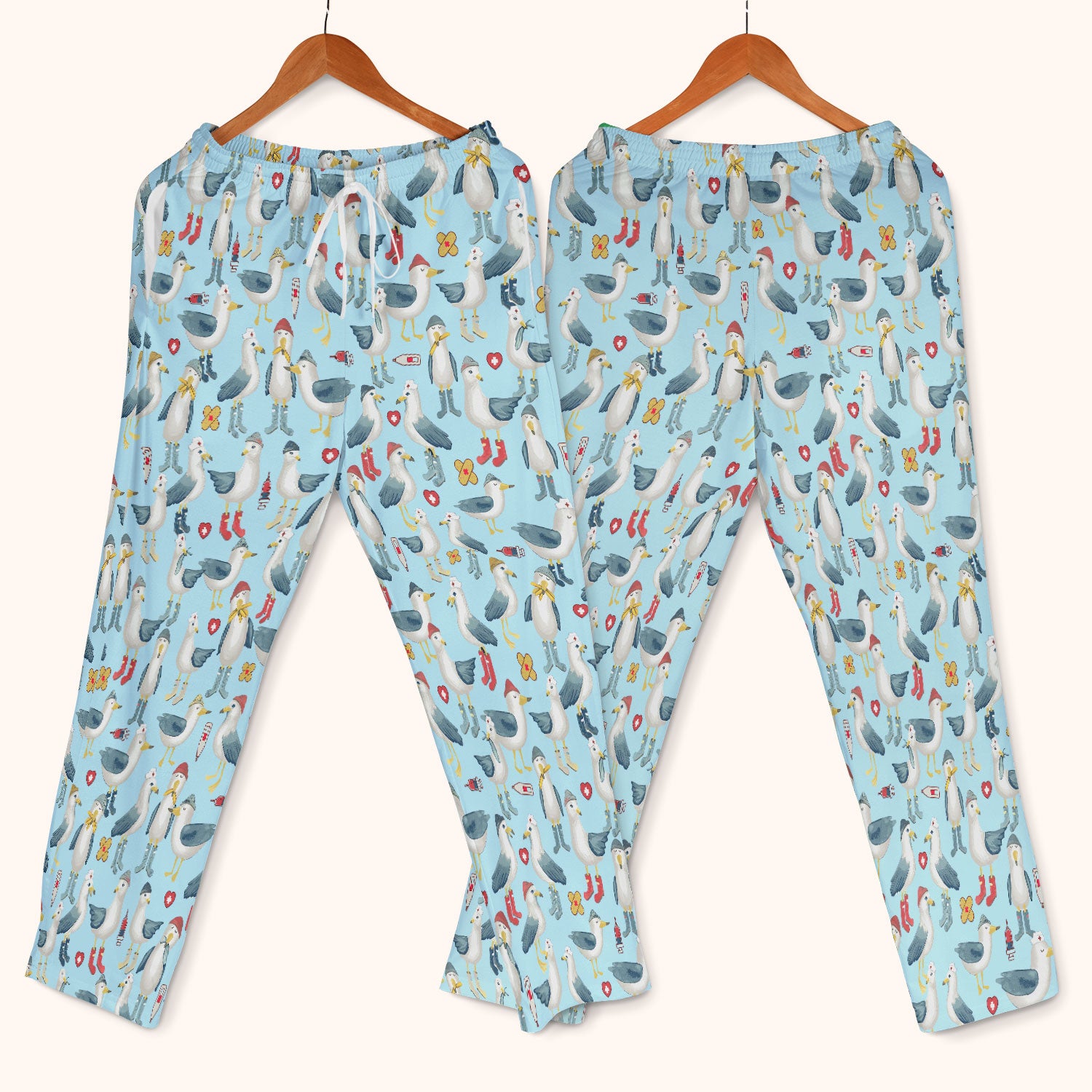 Funny Seagull Nurse Scrub Set - Cute Bird with Medical Icons Scrubs Pants and V Neck Top - Comfortable Scrubs for Women