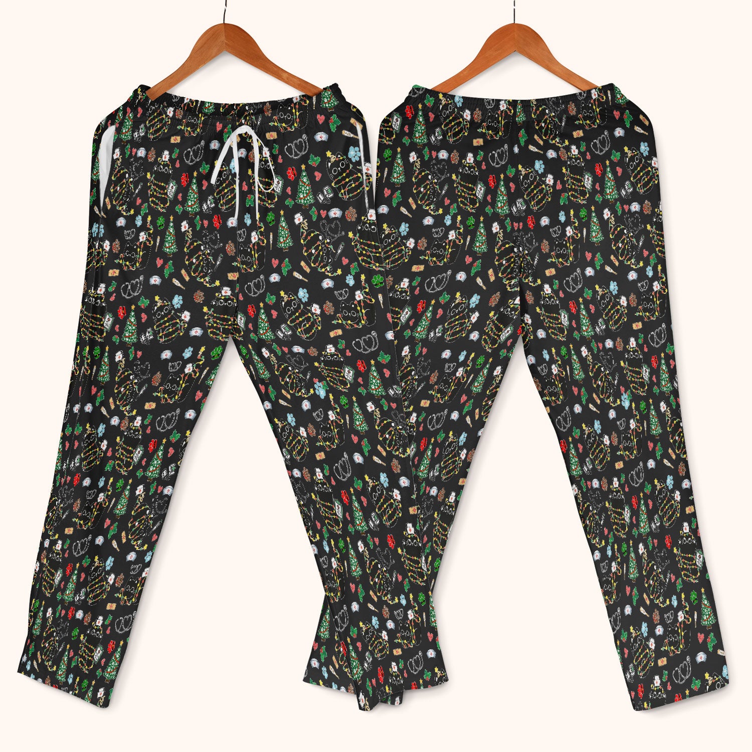 Funny Black Cat Christmas Scrub Set – Cute Holiday Kitty Pattern – Festive Medical Uniform for Nurses, Vets, and Cat Lovers