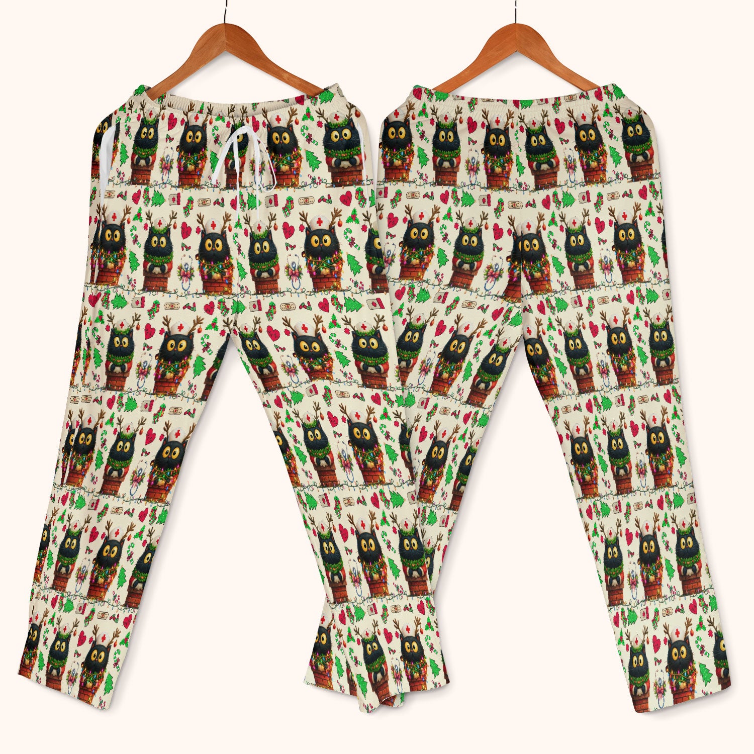 Funny Black Cat Scrub Set for Nurse - Cute Reindeer Cat with Christmas Lights - Festive Holiday Medical Uniform - Kitten Lover Gift