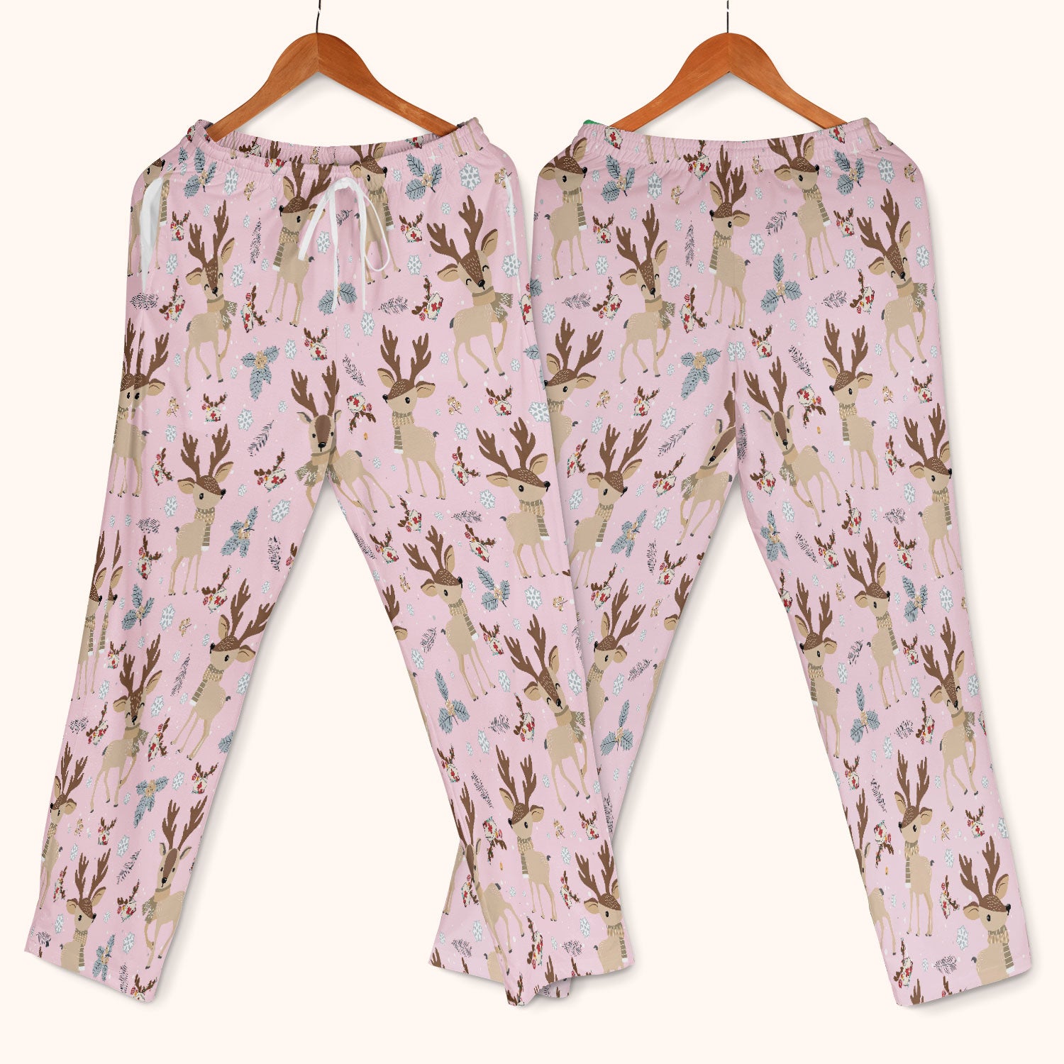 Reindeer Christmas Scrub Set - Cozy Beige Holiday Nurse Shirt with Cute Deer Pattern - Festive Medical Scrubs Pants and V Neck Top