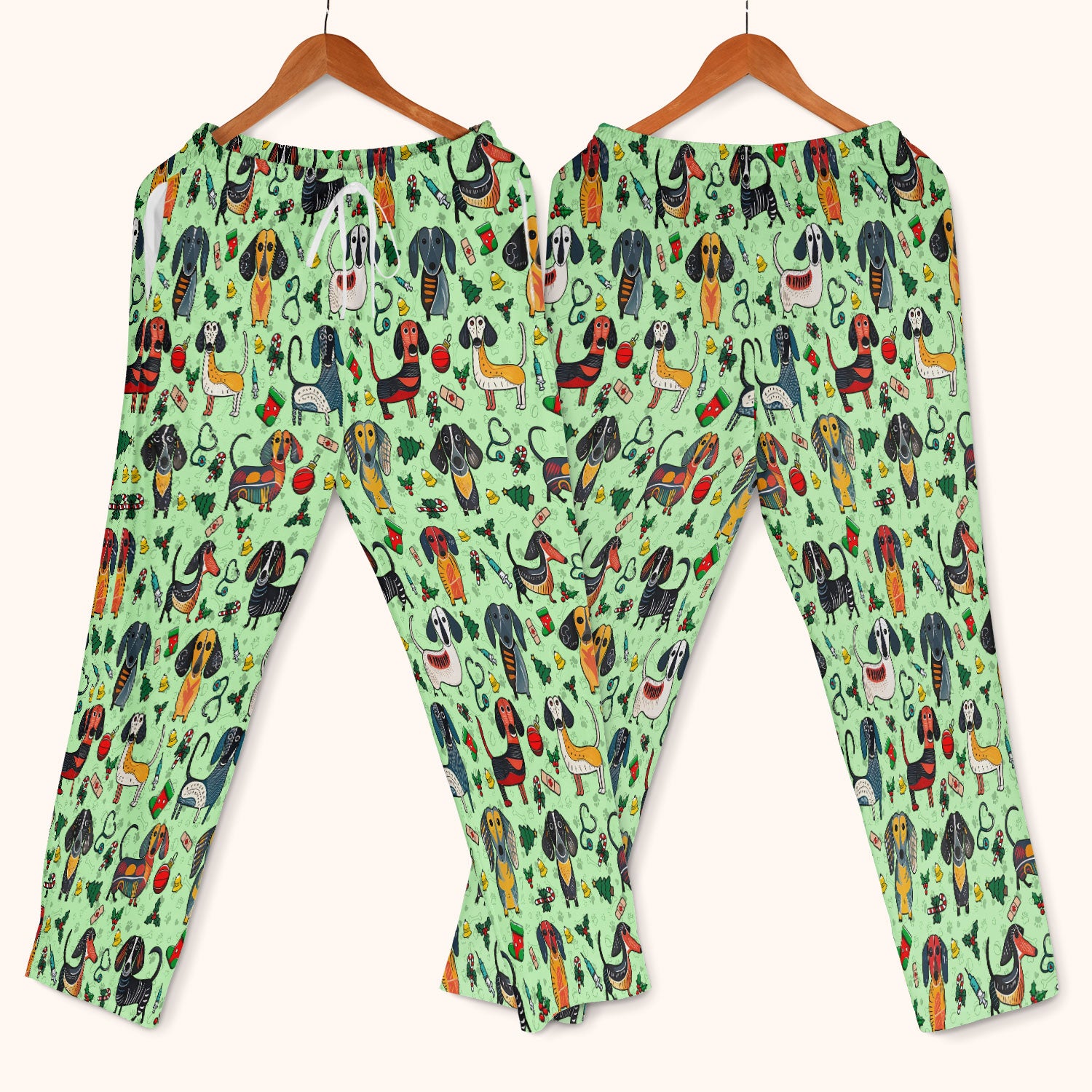 Dachshund Christmas Scrub Set - Cute Wiener Dog Pants and V Neck Top - Holiday Medical Uniform