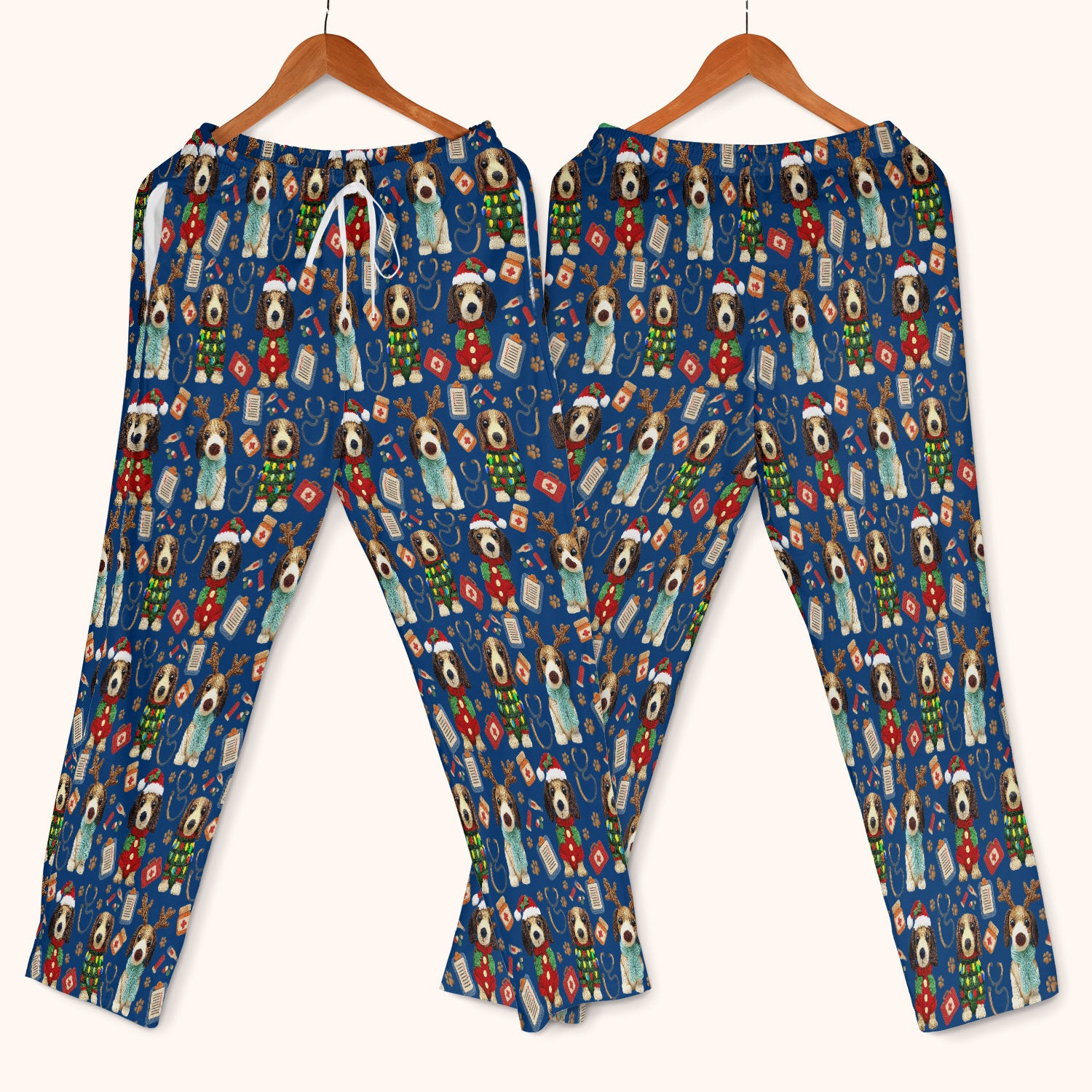Christmas Wiener Dog Scrubs Set for Women - Cute Dachshund Christmas Scrub Pants and V Neck Top - Puppy Lover Medical Uniform Gift
