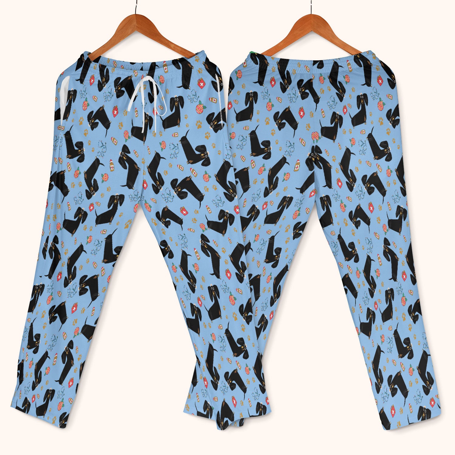 Funny Black Dachshund Scrub Set for Nurses - Cute Wiener Dog Scrubs Pants and V Neck Top - Puppy Lover Nursing Gift for Women