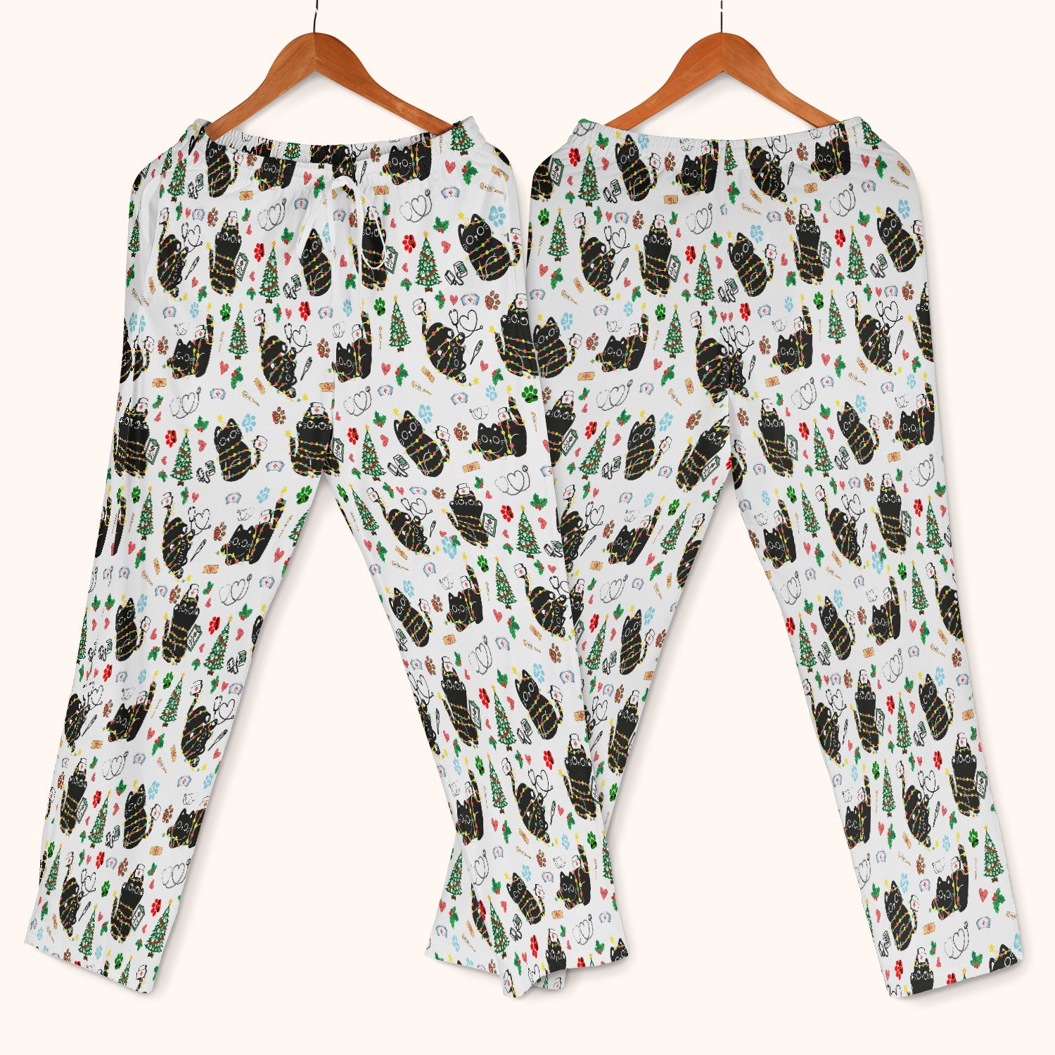 Funny Black Cat Christmas Scrub Set – Cute Holiday Kitty Pattern – Festive Medical Uniform for Nurses, Vets, and Cat Lovers